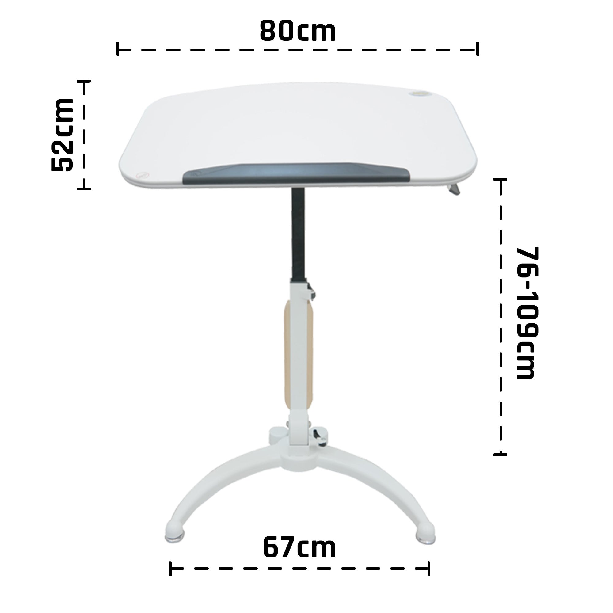 Mobile Gas Lift Height Adjustable Tilt & Foldable White Desk