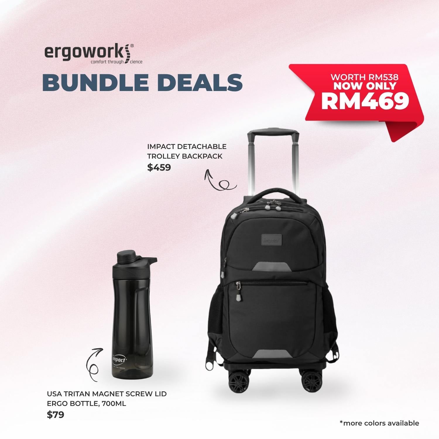 [Bundle Deals] Impact Detachable Trolley Backpack + Ergo Bottle 700ML (IP-2300/700-7019)