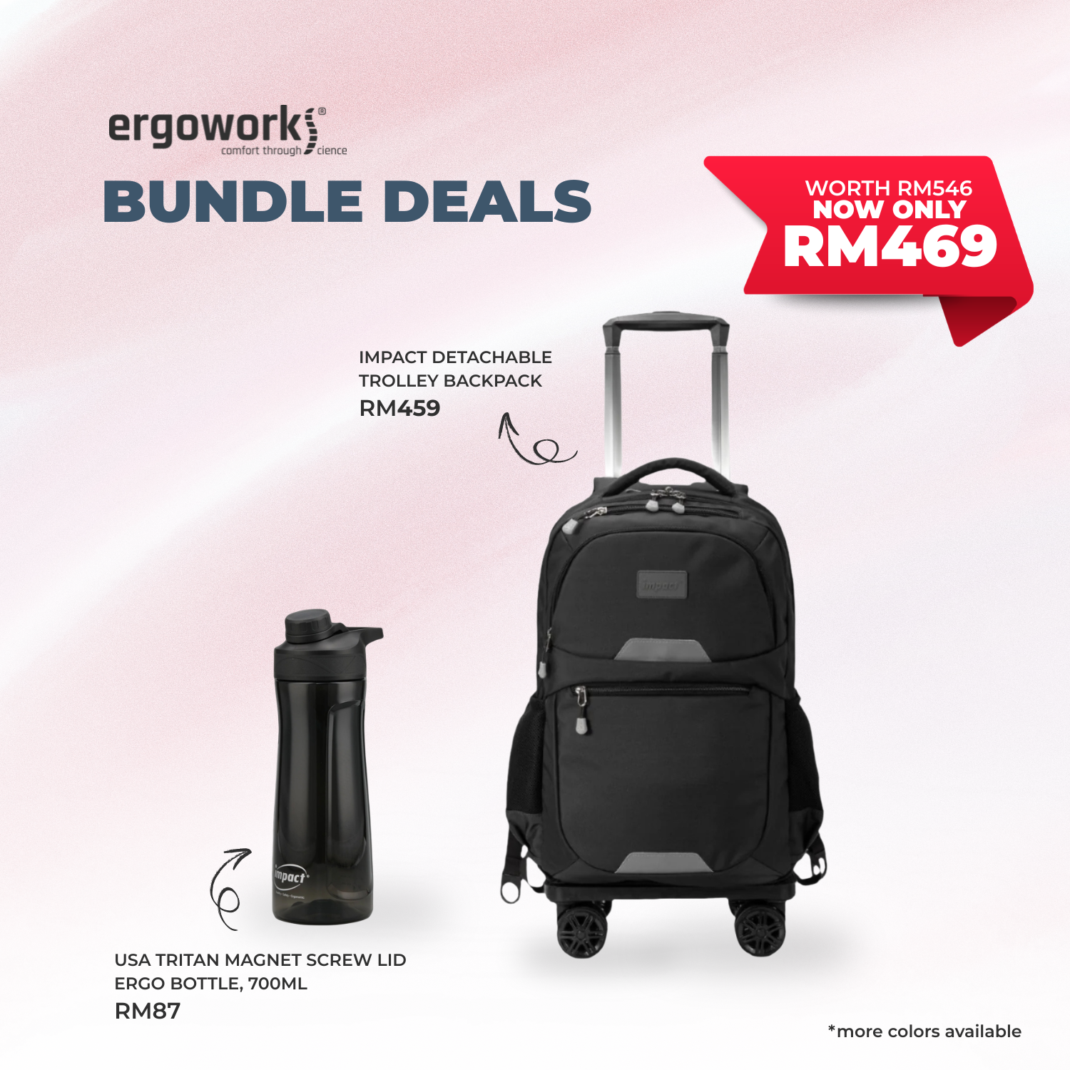 [Bundle Deals] Impact Detachable Trolley Backpack + Ergo Bottle 700ML (IP-2300/700-7019)