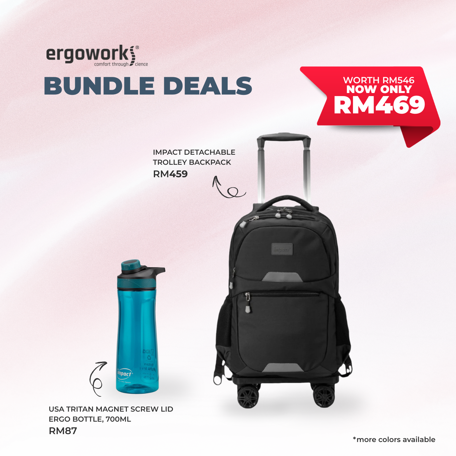[Bundle Deals] Impact Detachable Trolley Backpack + Ergo Bottle 700ML (IP-2300/700-7019)