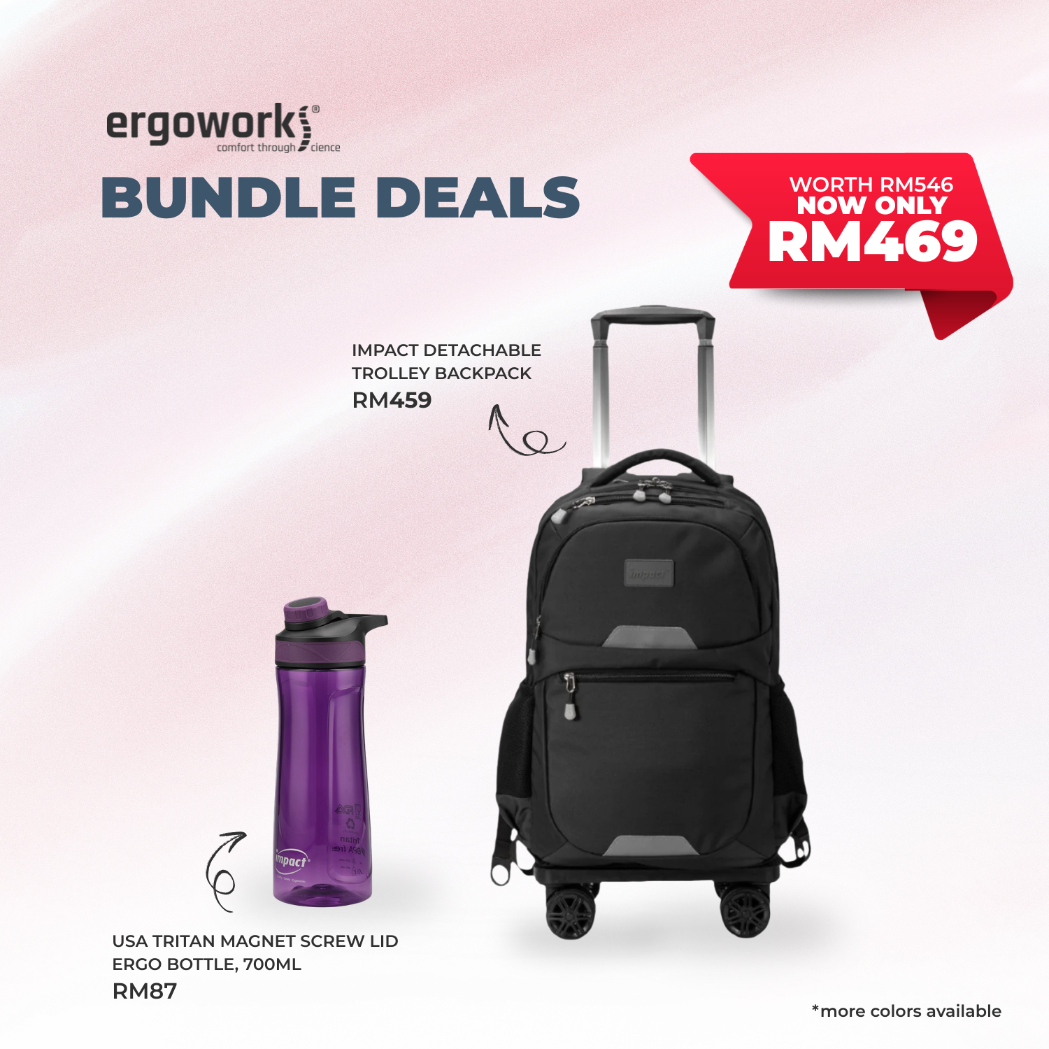 [Bundle Deals] Impact Detachable Trolley Backpack + Ergo Bottle 700ML (IP-2300/700-7019)