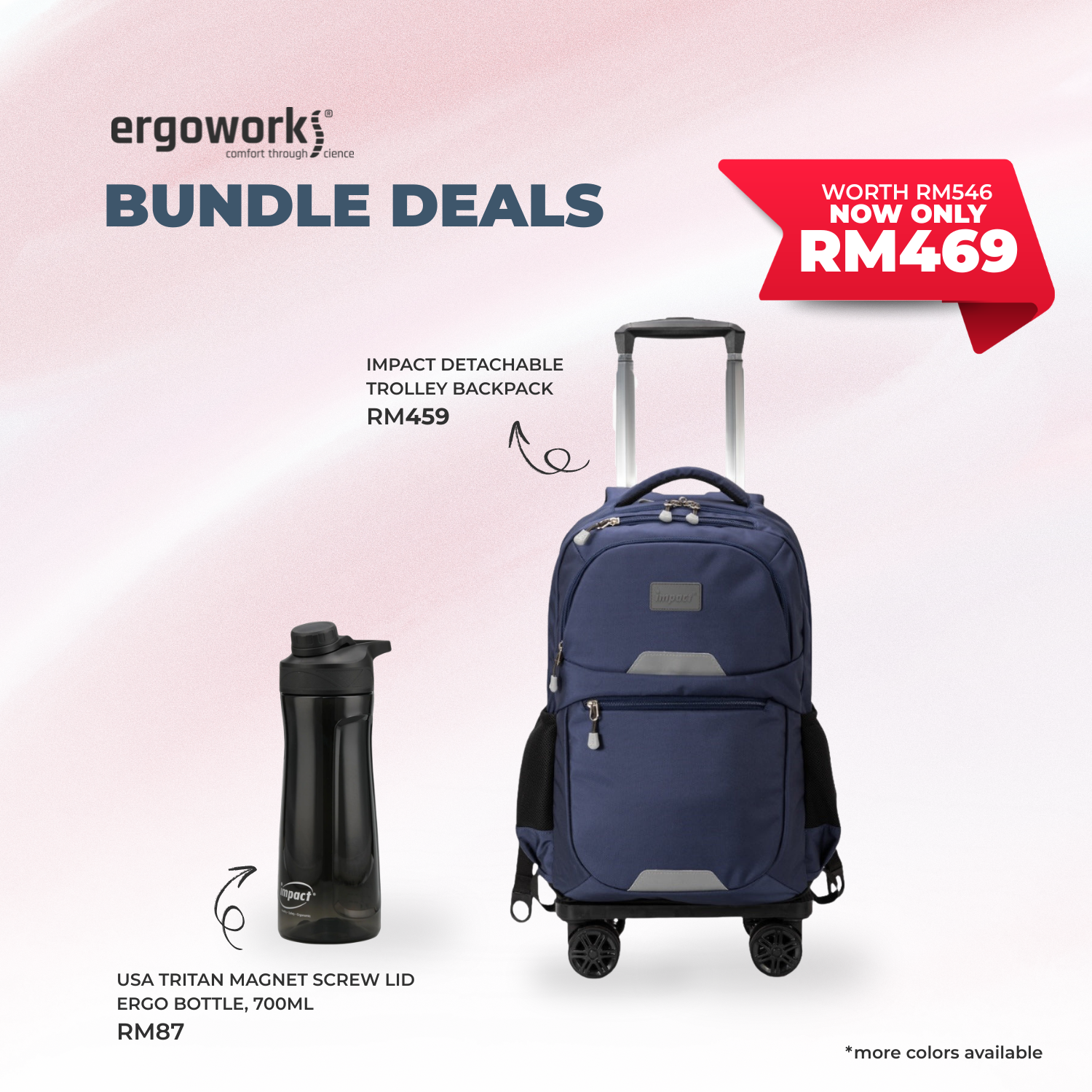 [Bundle Deals] Impact Detachable Trolley Backpack + Ergo Bottle 700ML (IP-2300/700-7019)
