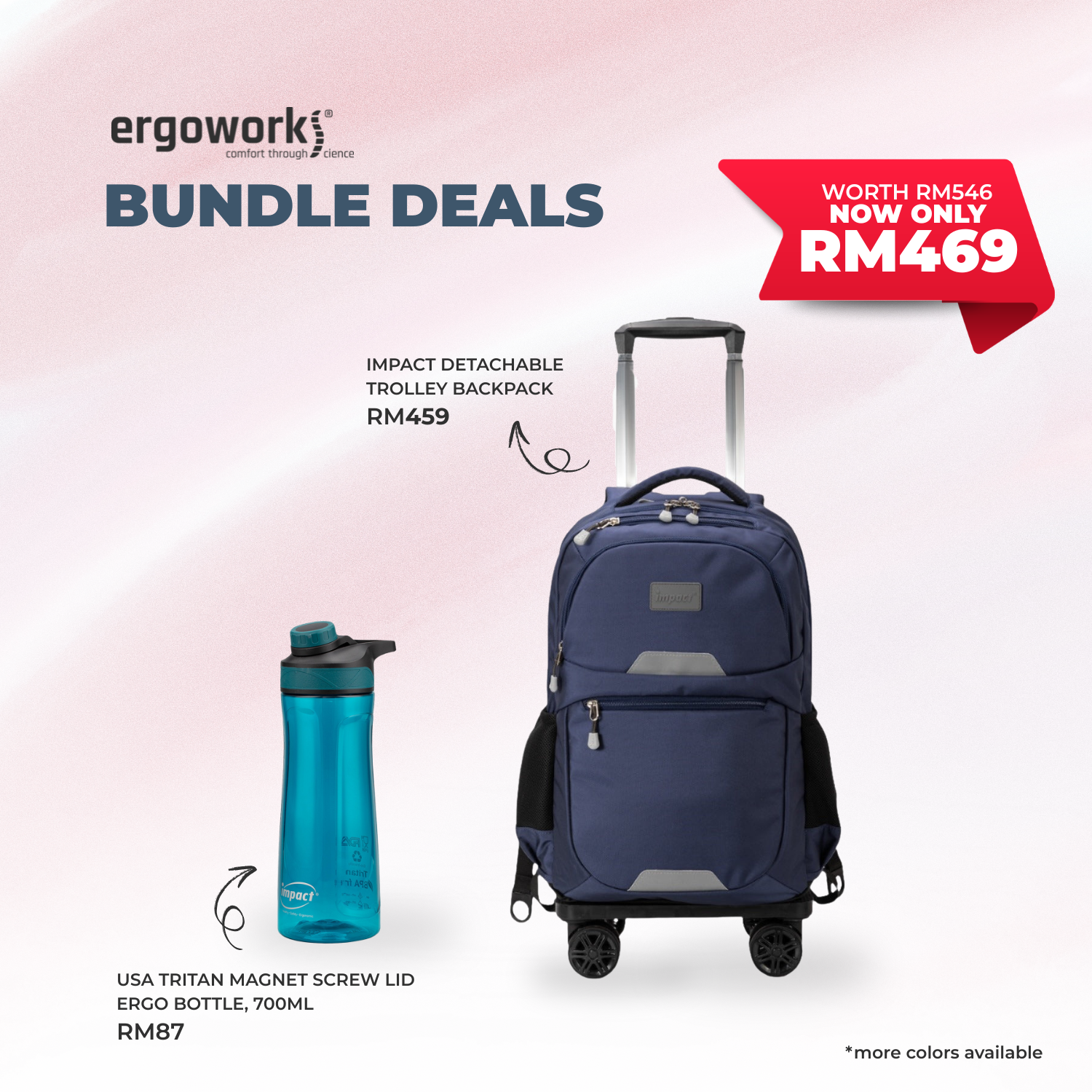 [Bundle Deals] Impact Detachable Trolley Backpack + Ergo Bottle 700ML (IP-2300/700-7019)