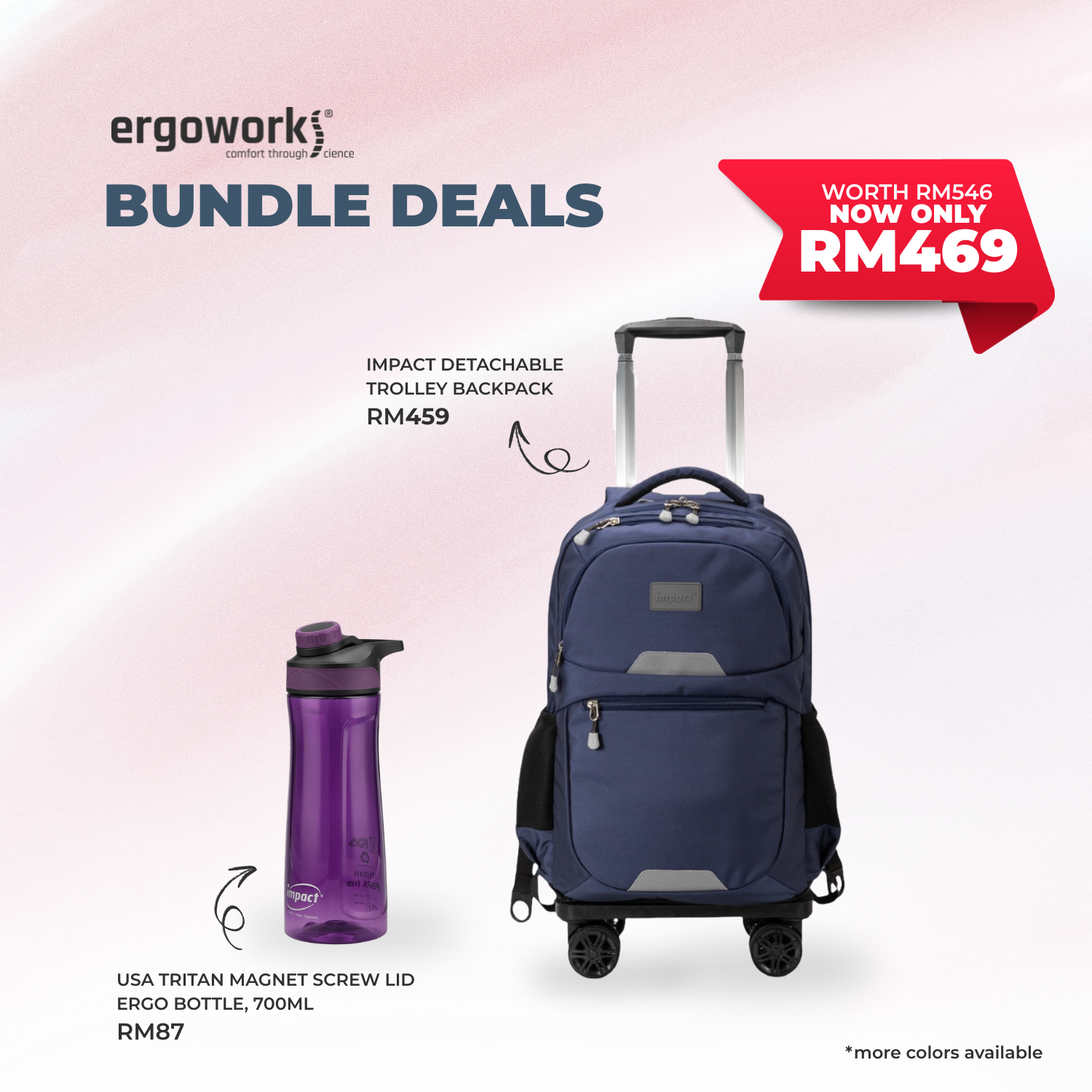 [Bundle Deals] Impact Detachable Trolley Backpack + Ergo Bottle 700ML (IP-2300/700-7019)