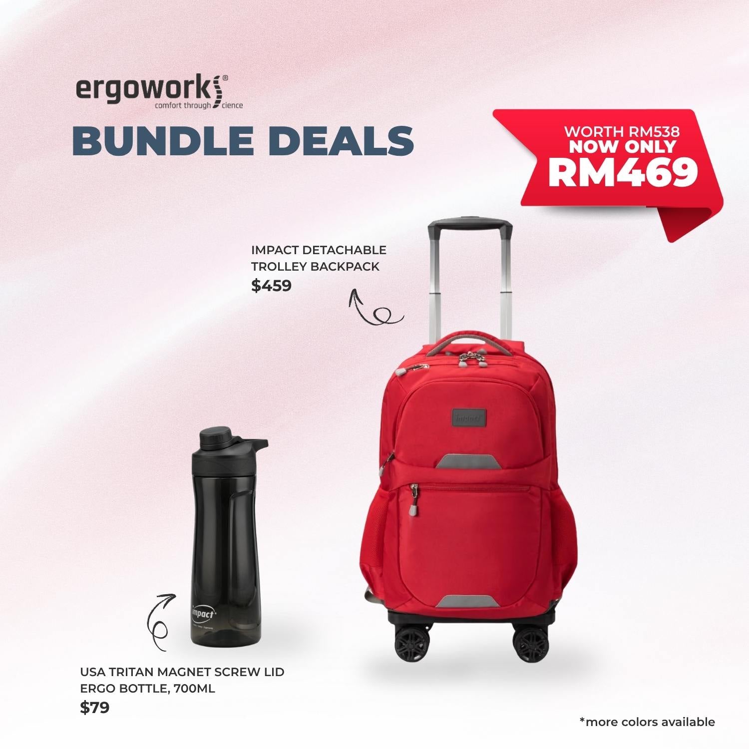 [Bundle Deals] Impact Detachable Trolley Backpack + Ergo Bottle 700ML (IP-2300/700-7019)