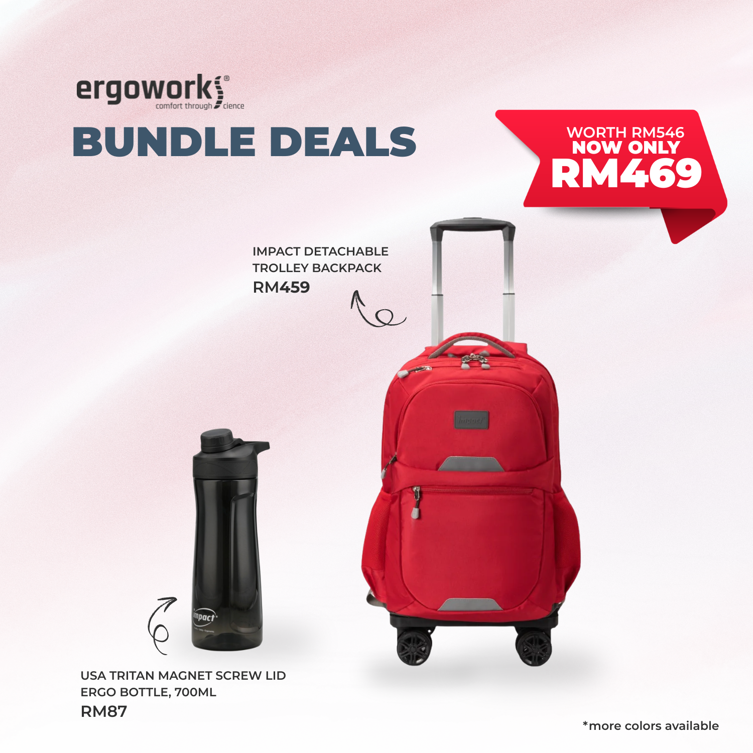 [Bundle Deals] Impact Detachable Trolley Backpack + Ergo Bottle 700ML (IP-2300/700-7019)