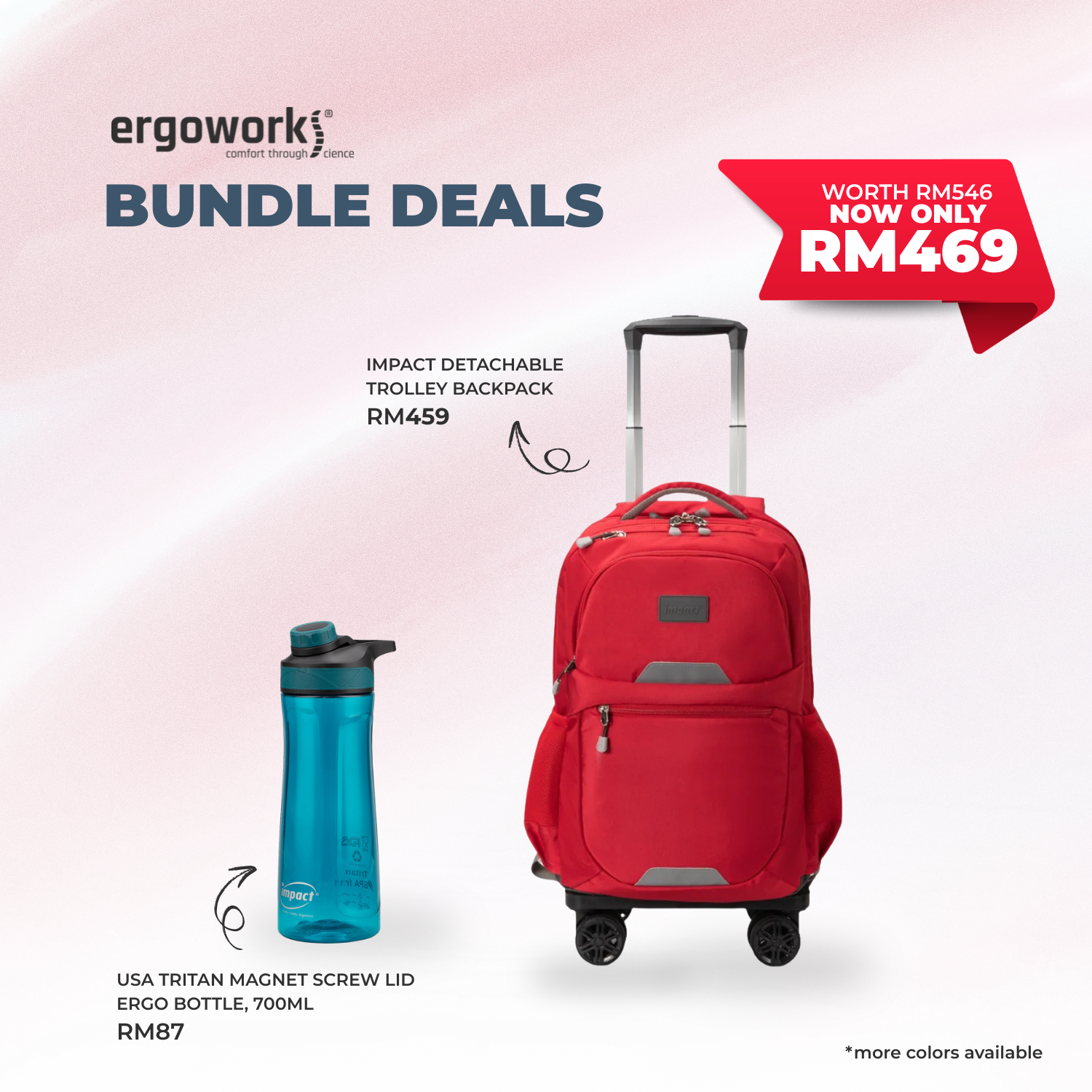 [Bundle Deals] Impact Detachable Trolley Backpack + Ergo Bottle 700ML (IP-2300/700-7019)