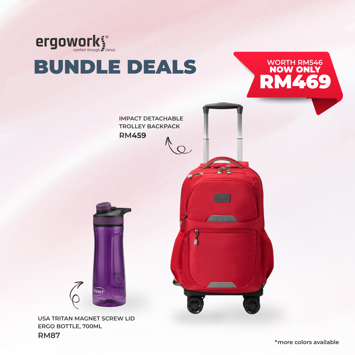 [Bundle Deals] Impact Detachable Trolley Backpack + Ergo Bottle 700ML (IP-2300/700-7019)