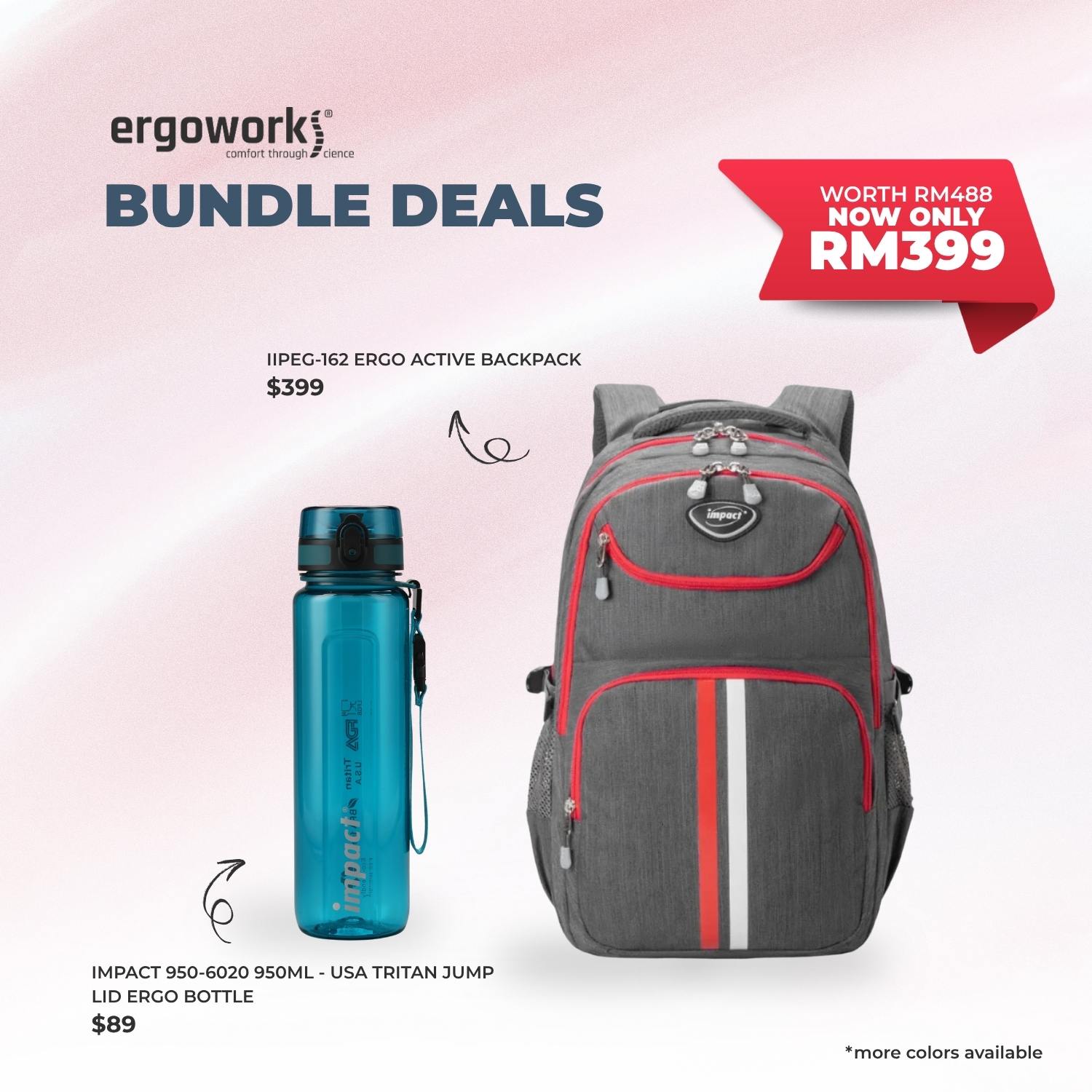 [Bundle Deals] Ergonomic Backpack + Ergo Bottle 950ML (IPEG-162/950-6020)