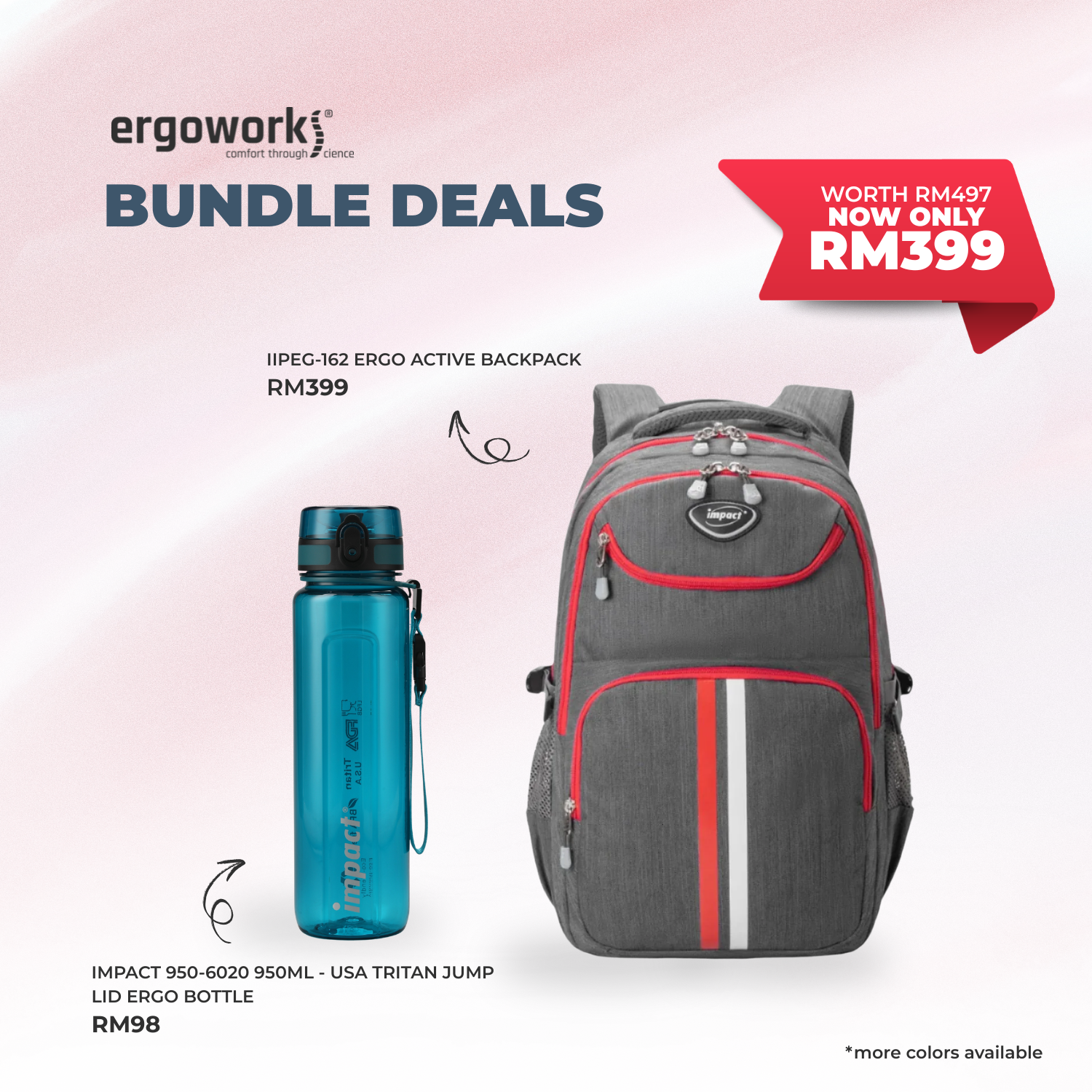 [Bundle Deals] Ergonomic Backpack + Ergo Bottle 950ML (IPEG-162/950-6020)