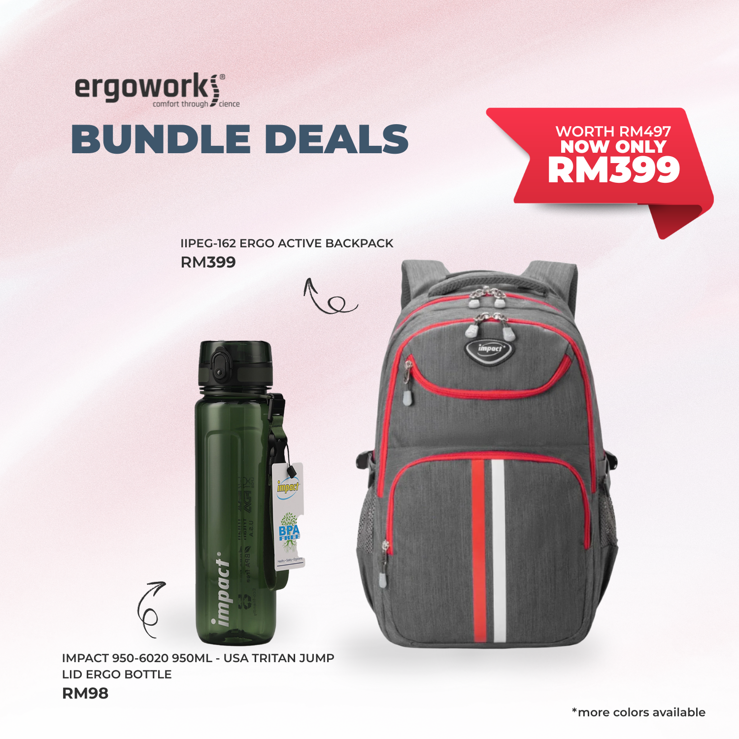 [Bundle Deals] Ergonomic Backpack + Ergo Bottle 950ML (IPEG-162/950-6020)