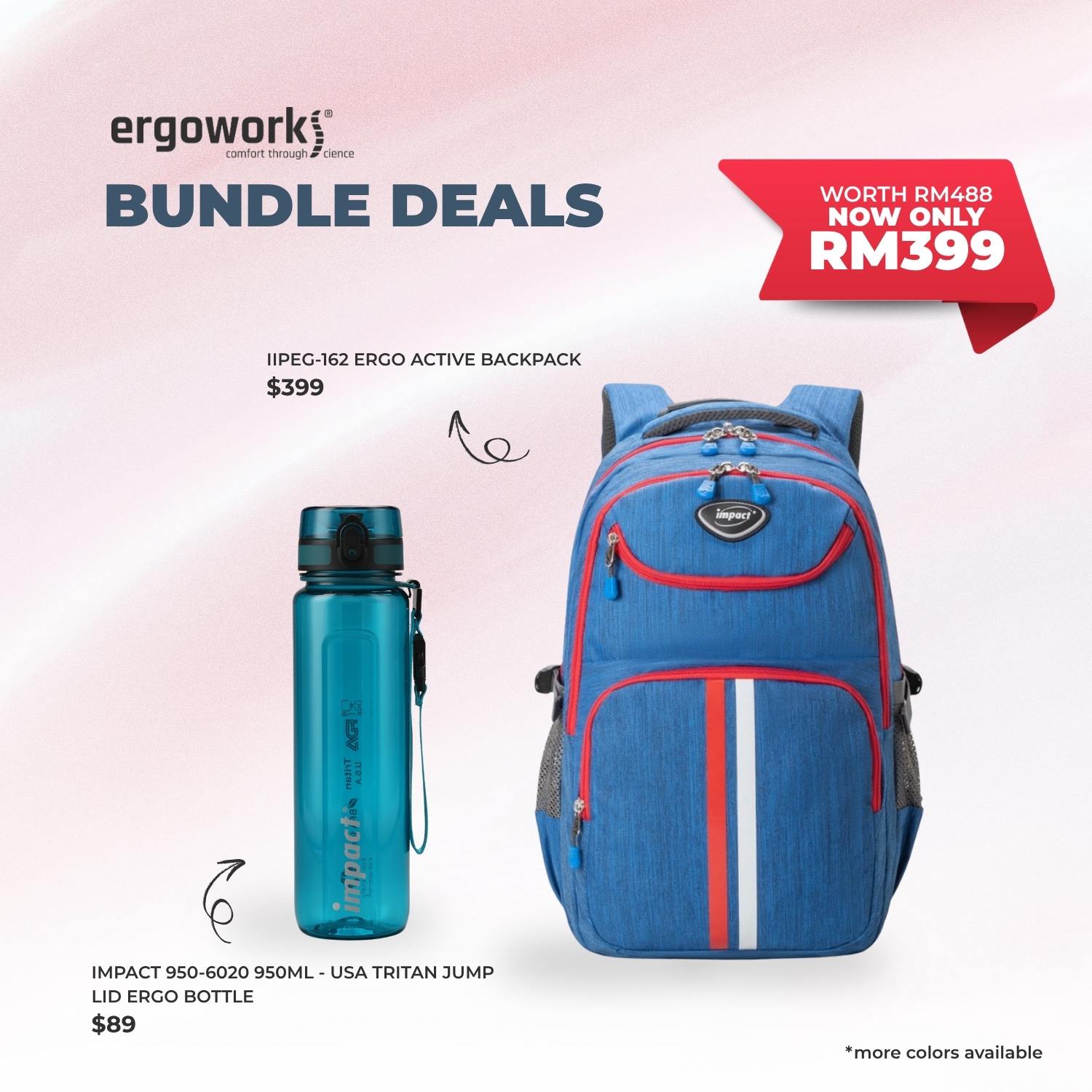 [Bundle Deals] Ergonomic Backpack + Ergo Bottle 950ML (IPEG-162/950-6020)