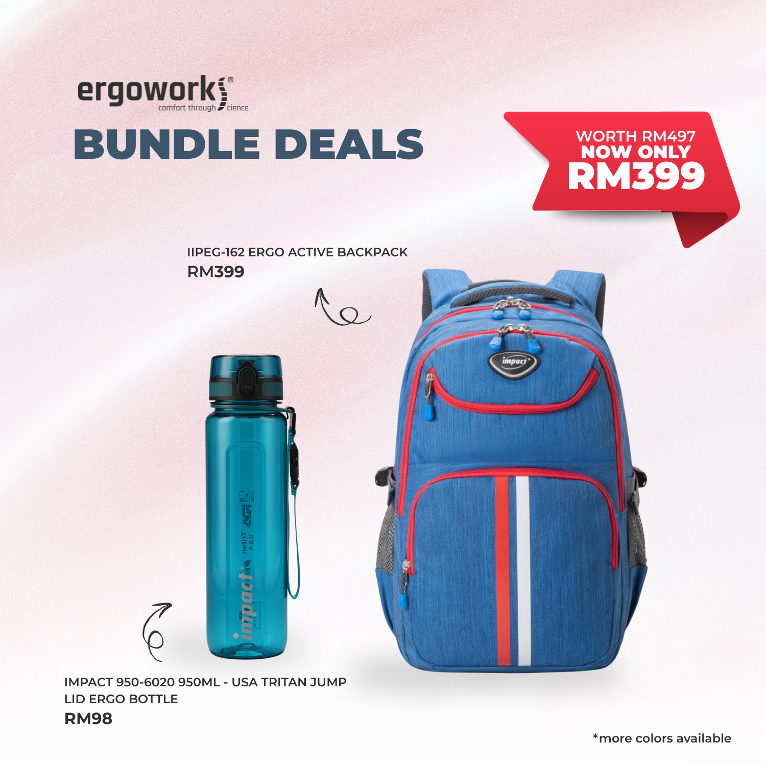 [Bundle Deals] Ergonomic Backpack + Ergo Bottle 950ML (IPEG-162/950-6020)