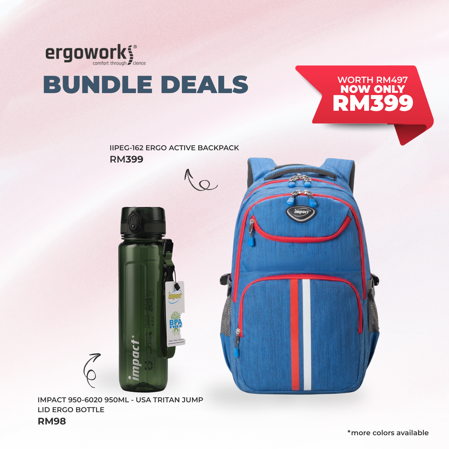 [Bundle Deals] Ergonomic Backpack + Ergo Bottle 950ML (IPEG-162/950-6020)