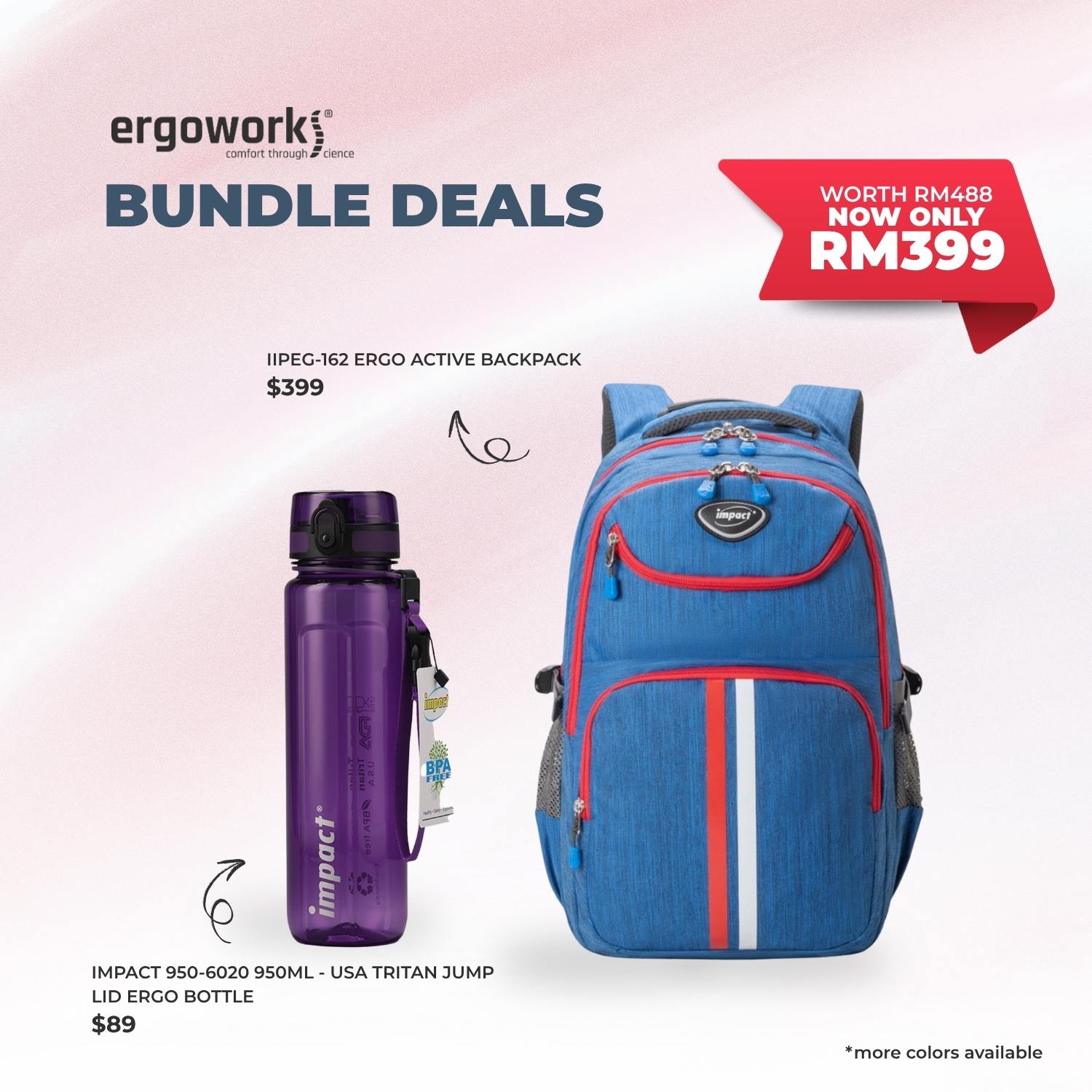 [Bundle Deals] Ergonomic Backpack + Ergo Bottle 950ML (IPEG-162/950-6020)