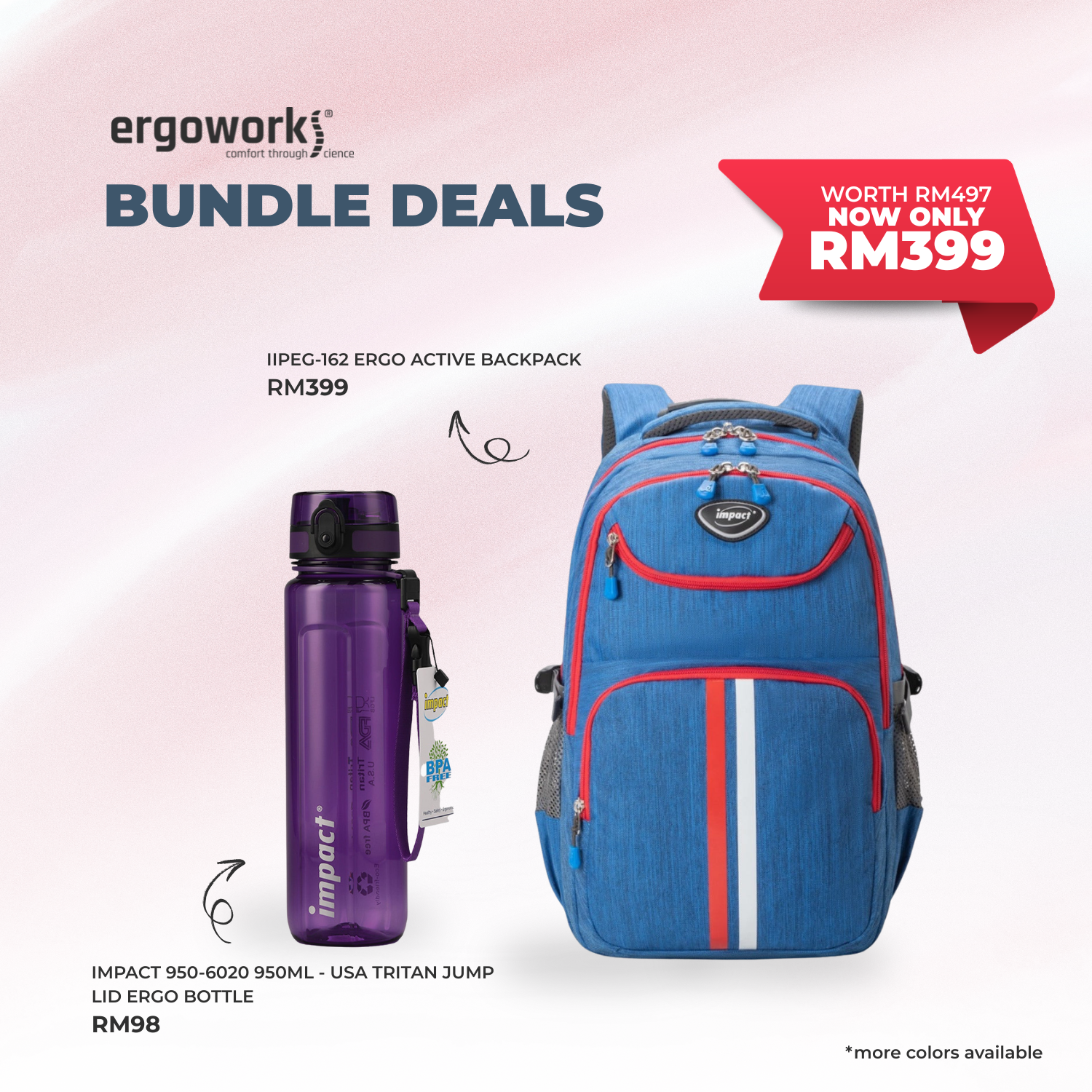 [Bundle Deals] Ergonomic Backpack + Ergo Bottle 950ML (IPEG-162/950-6020)