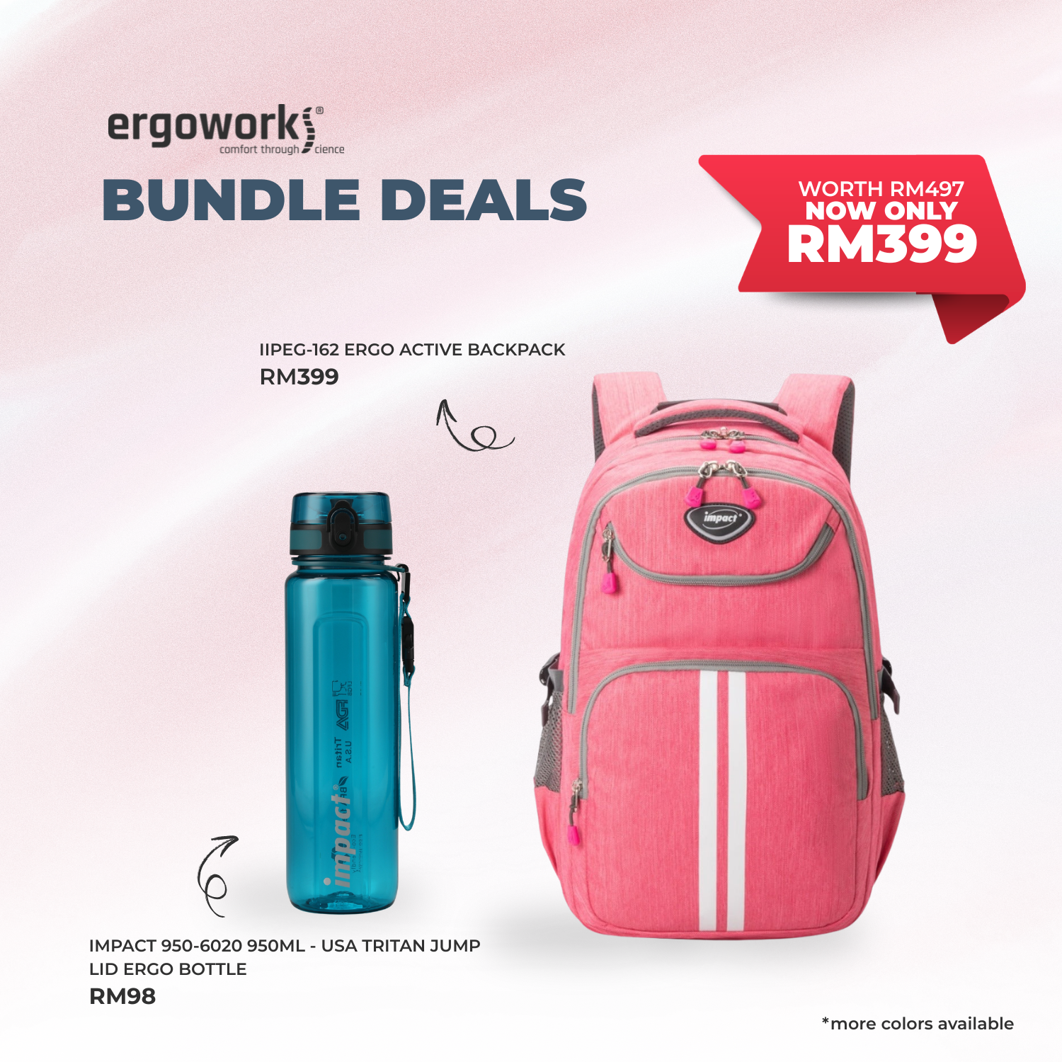 [Bundle Deals] Ergonomic Backpack + Ergo Bottle 950ML (IPEG-162/950-6020)