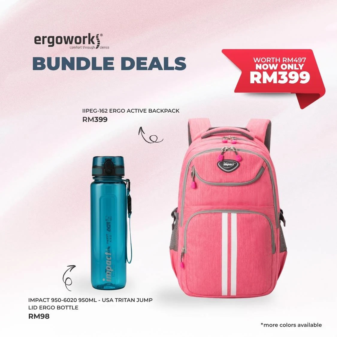 [Bundle Deals] Ergonomic Backpack + Ergo Bottle 950ML (IPEG-162/950-6020)