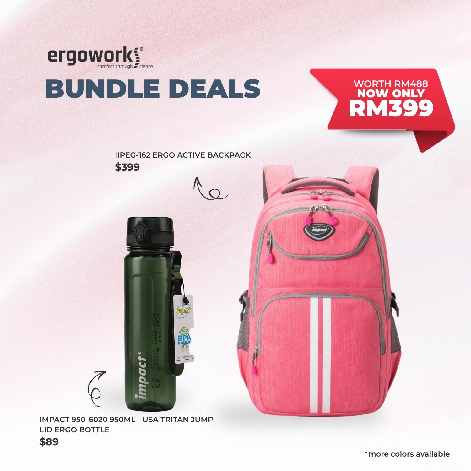 [Bundle Deals] Ergonomic Backpack + Ergo Bottle 950ML (IPEG-162/950-6020)