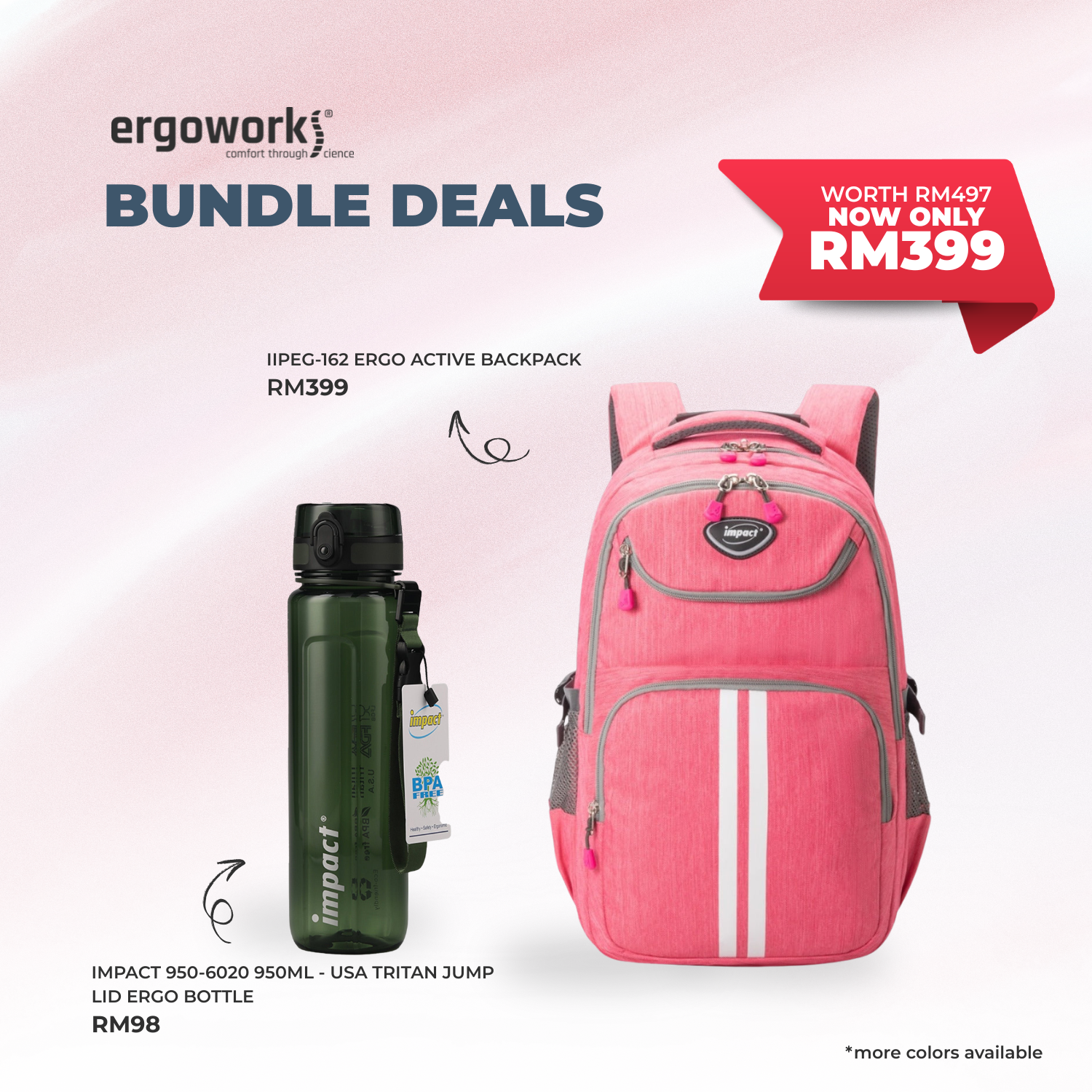 [Bundle Deals] Ergonomic Backpack + Ergo Bottle 950ML (IPEG-162/950-6020)