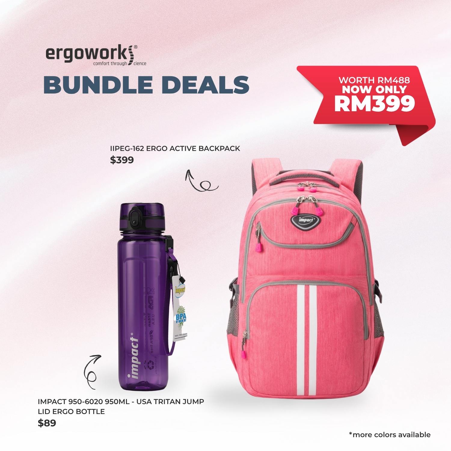 [Bundle Deals] Ergonomic Backpack + Ergo Bottle 950ML (IPEG-162/950-6020)