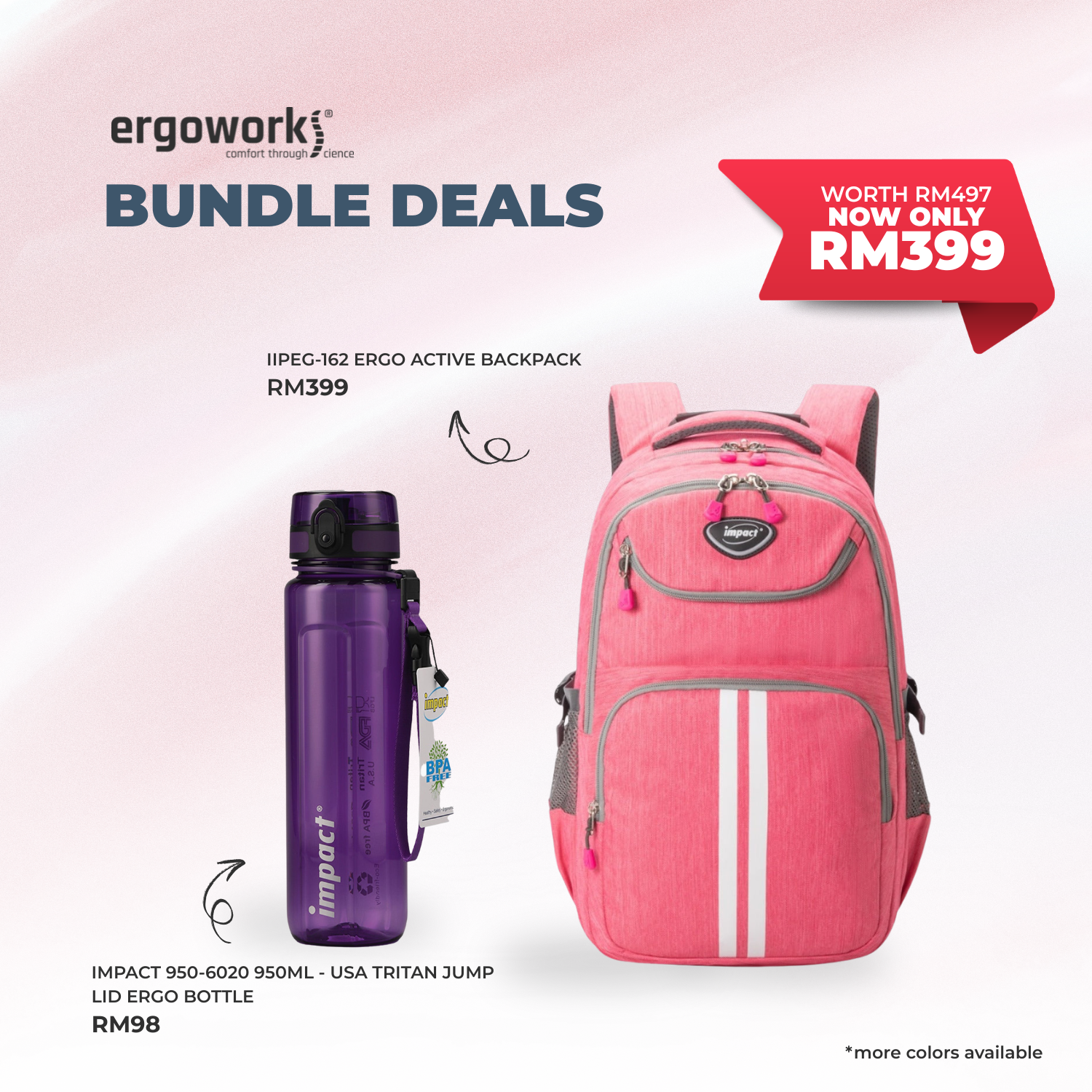 [Bundle Deals] Ergonomic Backpack + Ergo Bottle 950ML (IPEG-162/950-6020)