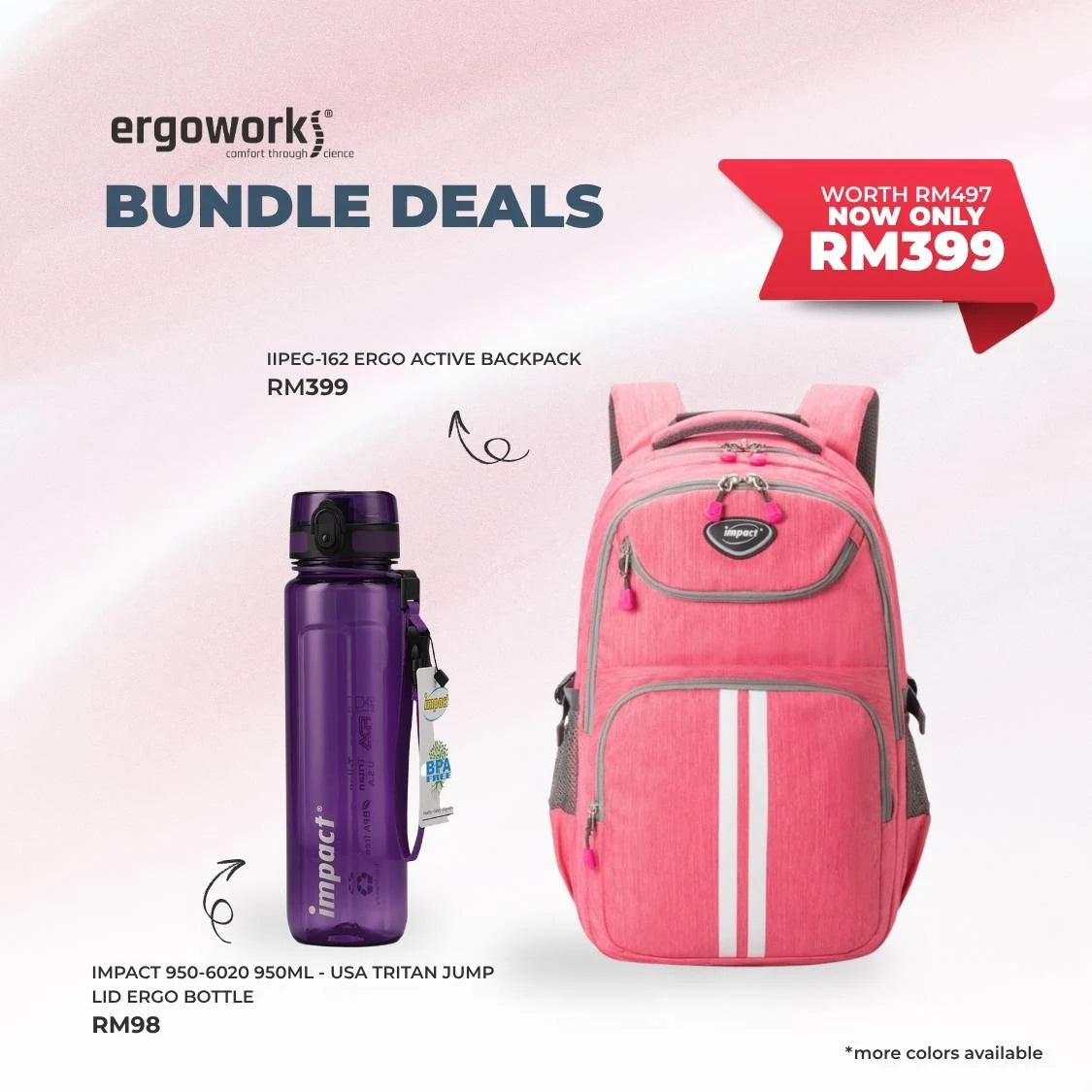 [Bundle Deals] Ergonomic Backpack + Ergo Bottle 950ML (IPEG-162/950-6020)