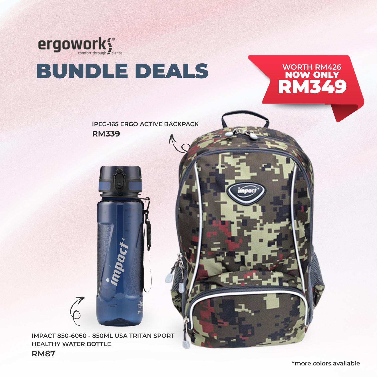[Bundle Deals] Ergonomic Backpack + Ergo Bottle 850ML (IPEG-165/850-6060)