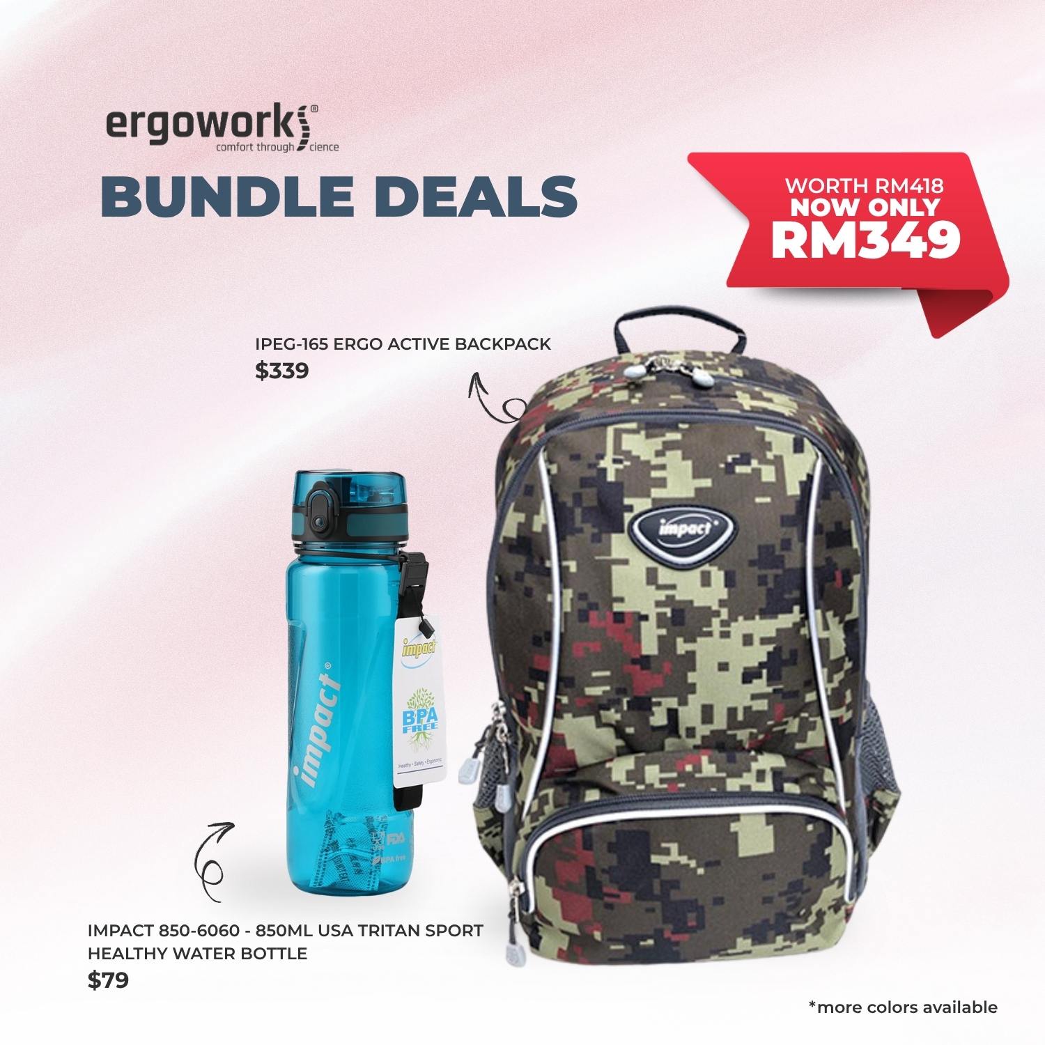 [Bundle Deals] Ergonomic Backpack + Ergo Bottle 850ML (IPEG-165/850-6060)