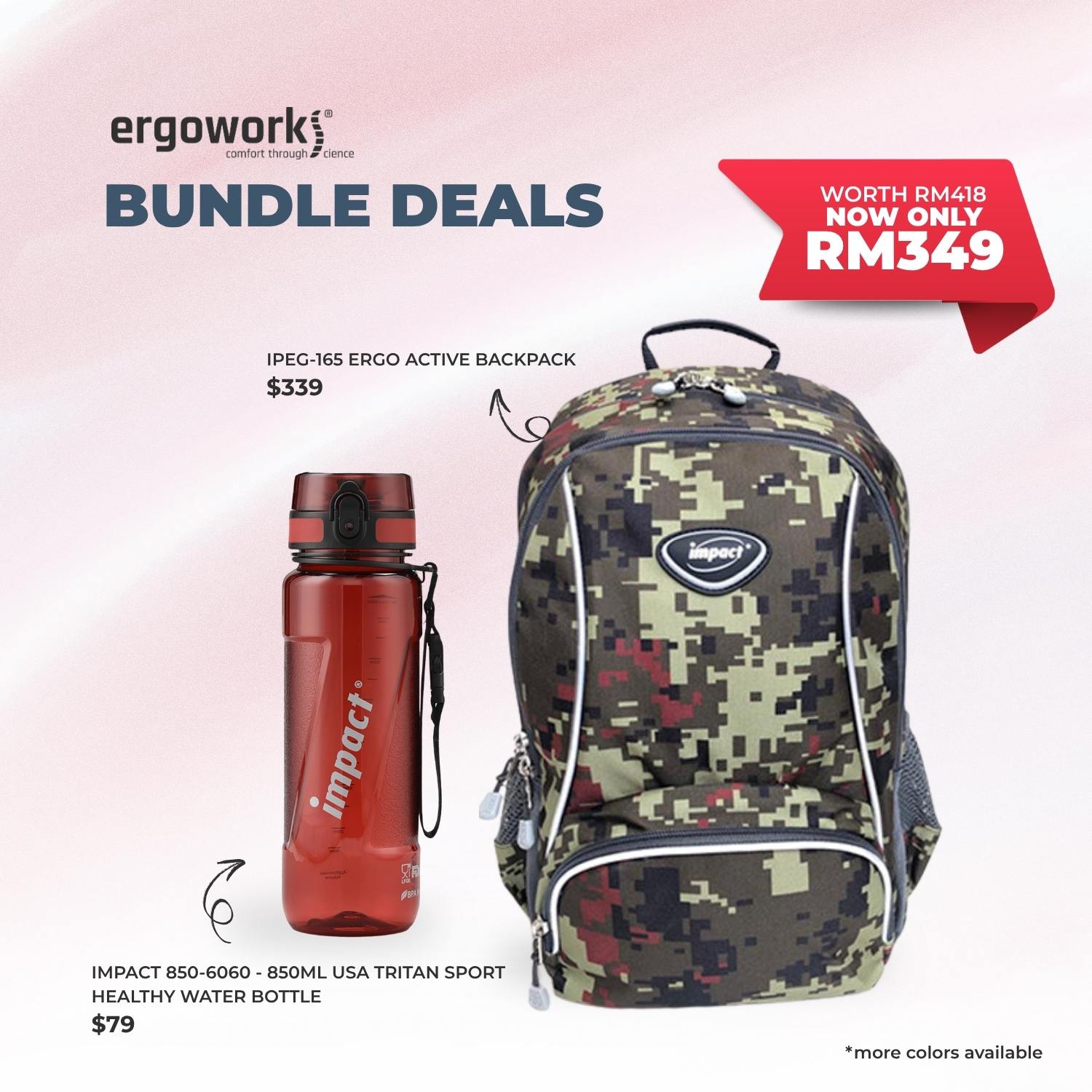 [Bundle Deals] Ergonomic Backpack + Ergo Bottle 850ML (IPEG-165/850-6060)