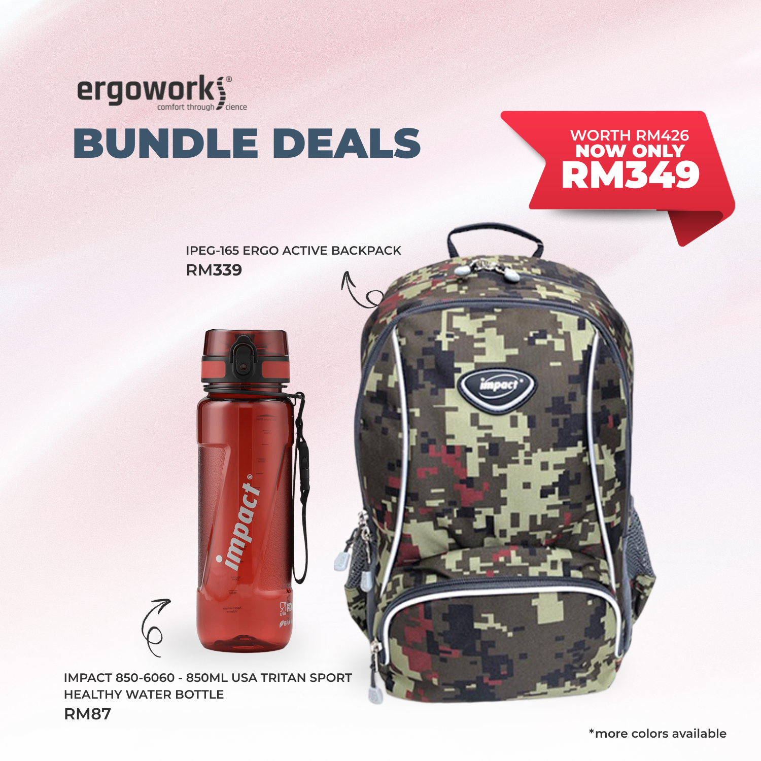 [Bundle Deals] Ergonomic Backpack + Ergo Bottle 850ML (IPEG-165/850-6060)