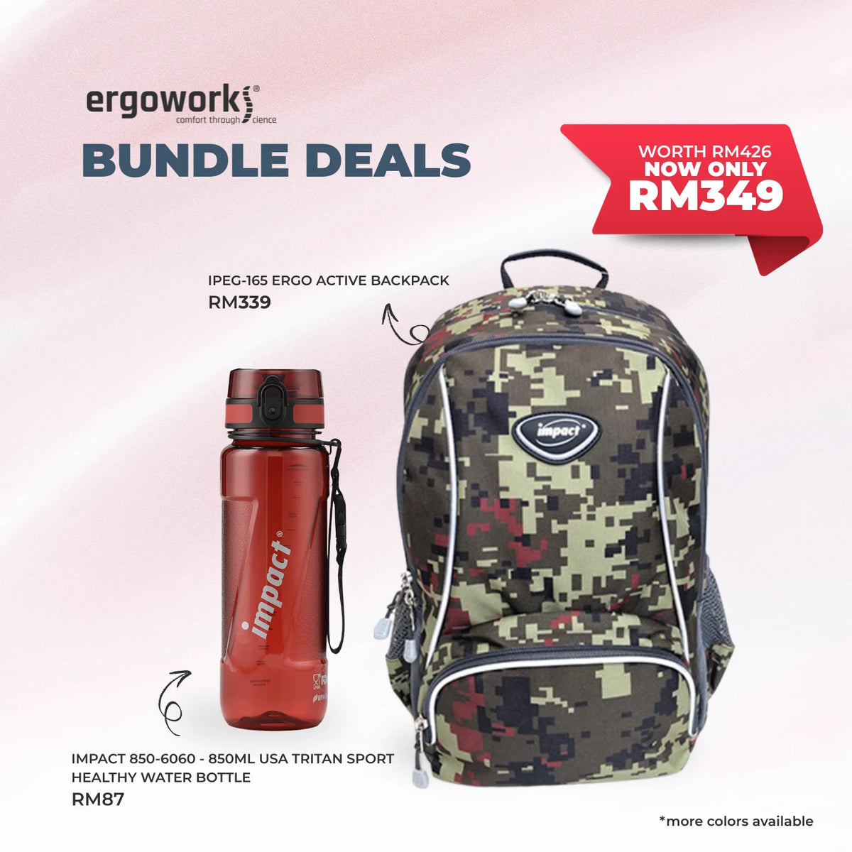 [Bundle Deals] Ergonomic Backpack + Ergo Bottle 850ML (IPEG-165/850-6060)