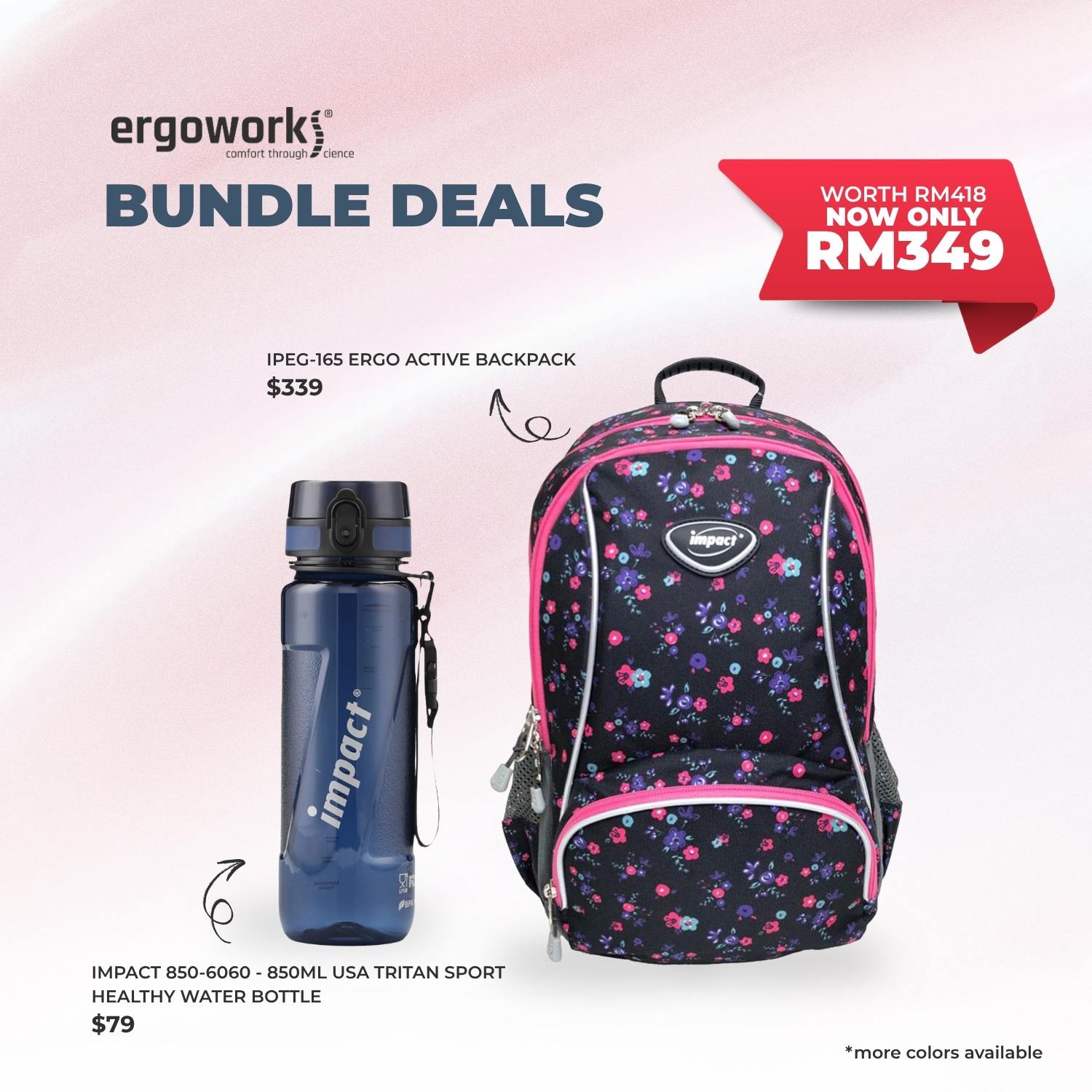 [Bundle Deals] Ergonomic Backpack + Ergo Bottle 850ML (IPEG-165/850-6060)