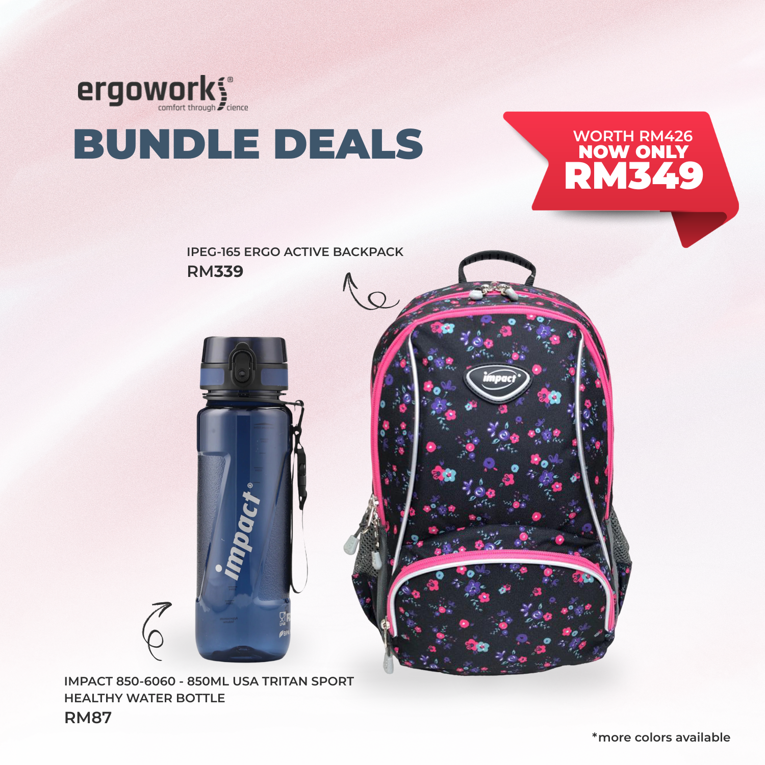 [Bundle Deals] Ergonomic Backpack + Ergo Bottle 850ML (IPEG-165/850-6060)