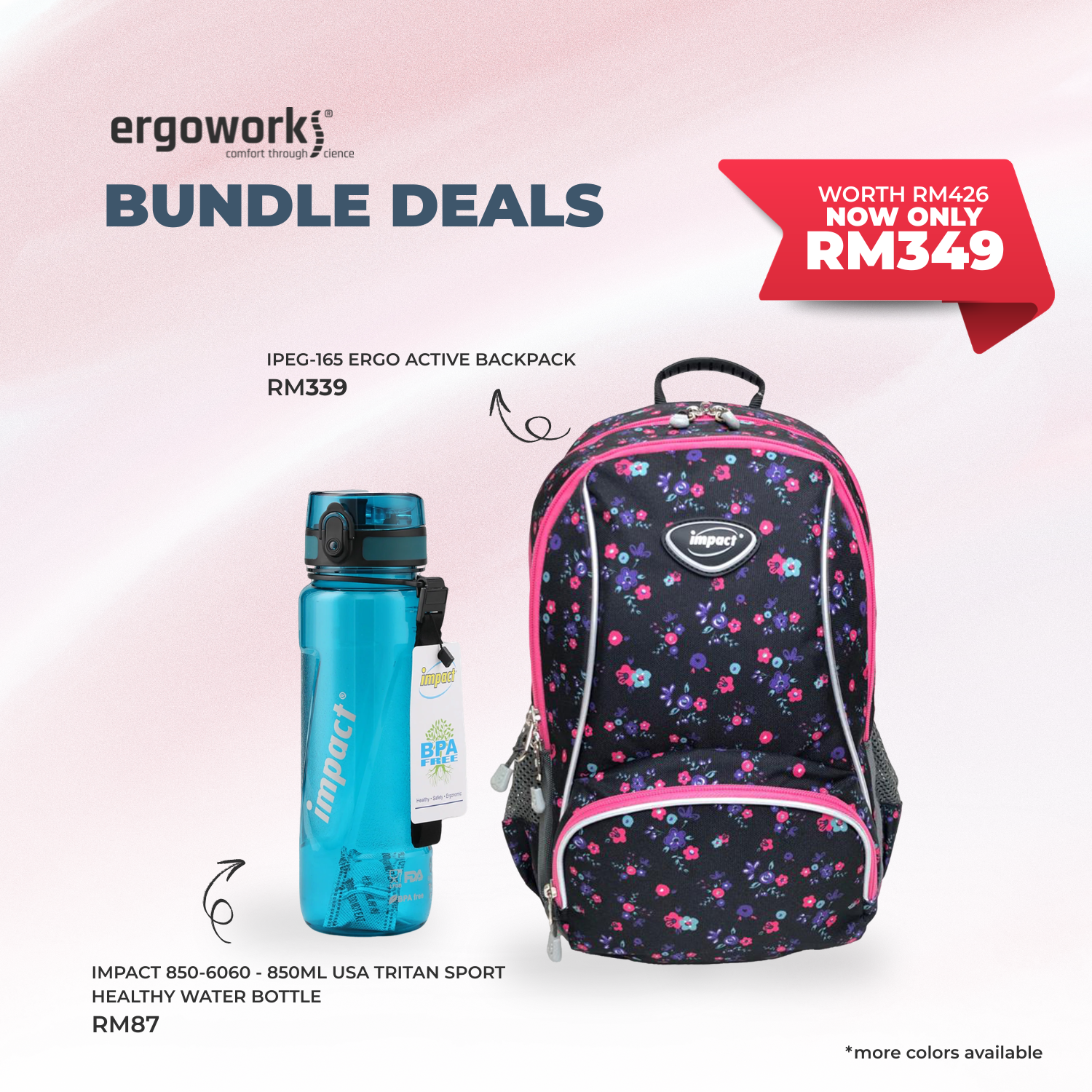 [Bundle Deals] Ergonomic Backpack + Ergo Bottle 850ML (IPEG-165/850-6060)