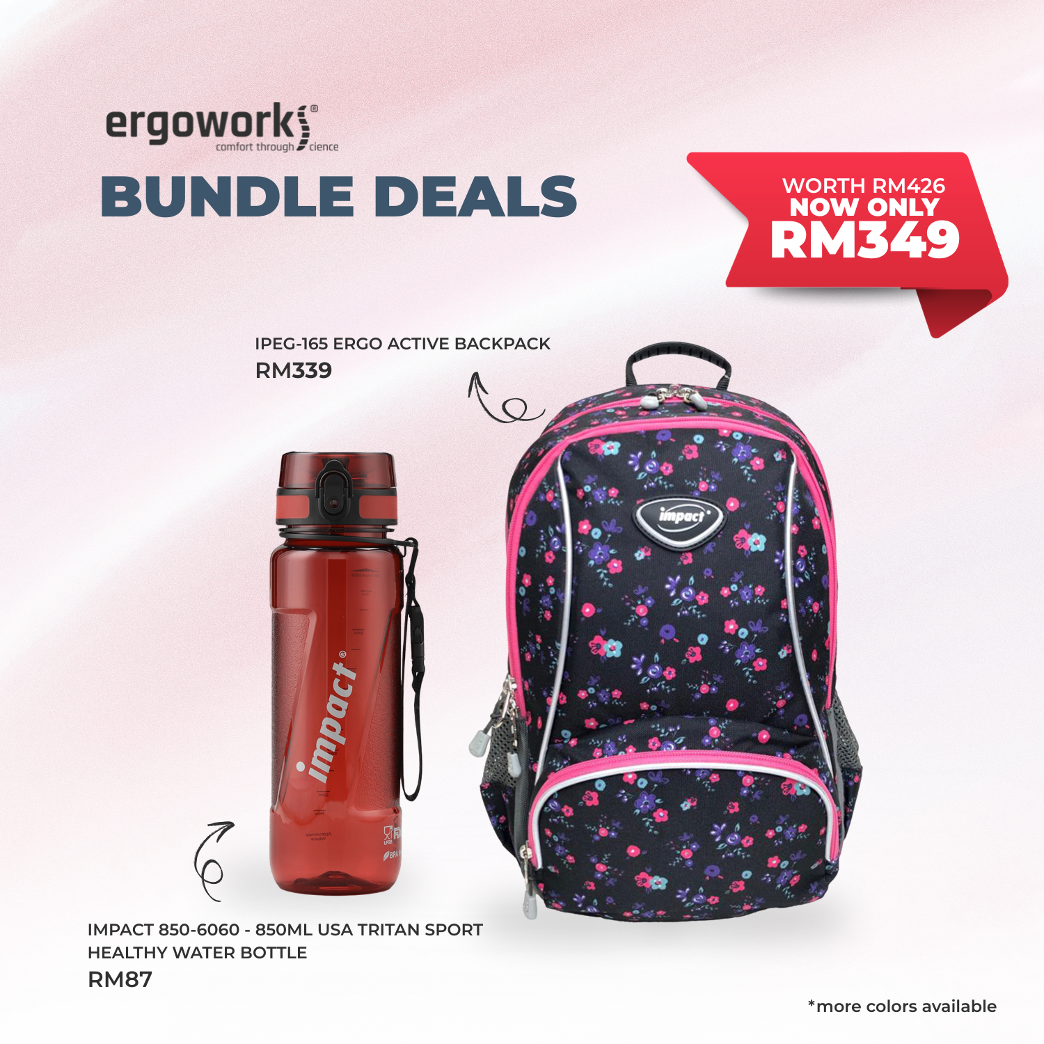 [Bundle Deals] Ergonomic Backpack + Ergo Bottle 850ML (IPEG-165/850-6060)