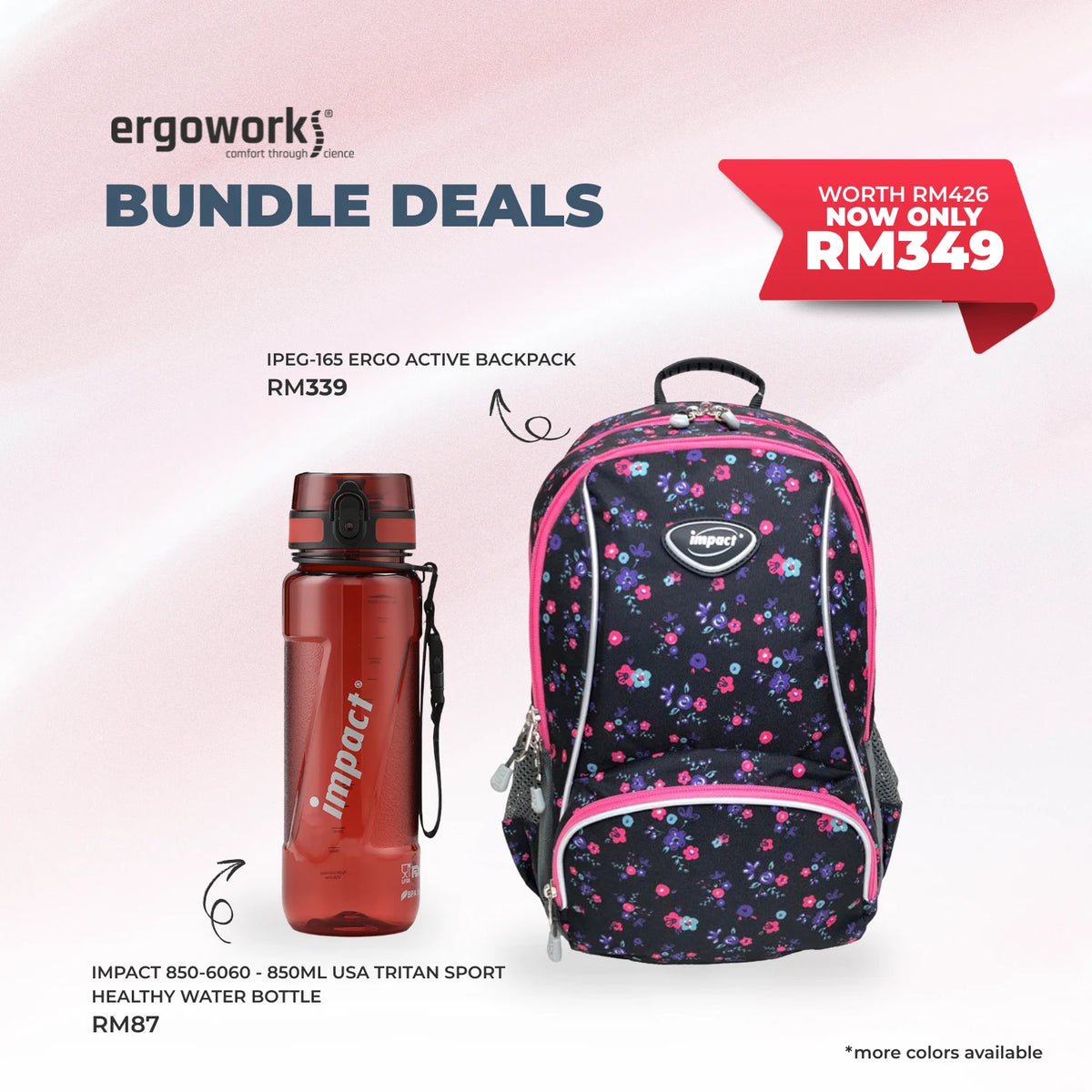 [Bundle Deals] Ergonomic Backpack + Ergo Bottle 850ML (IPEG-165/850-6060)