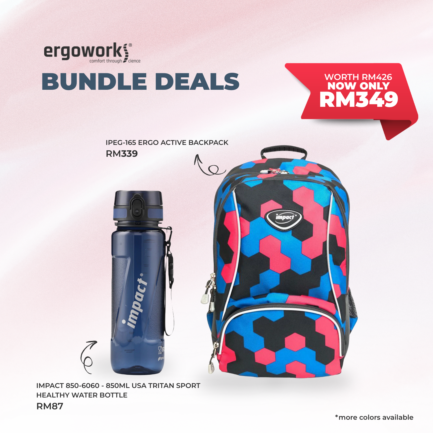 [Bundle Deals] Ergonomic Backpack + Ergo Bottle 850ML (IPEG-165/850-6060)