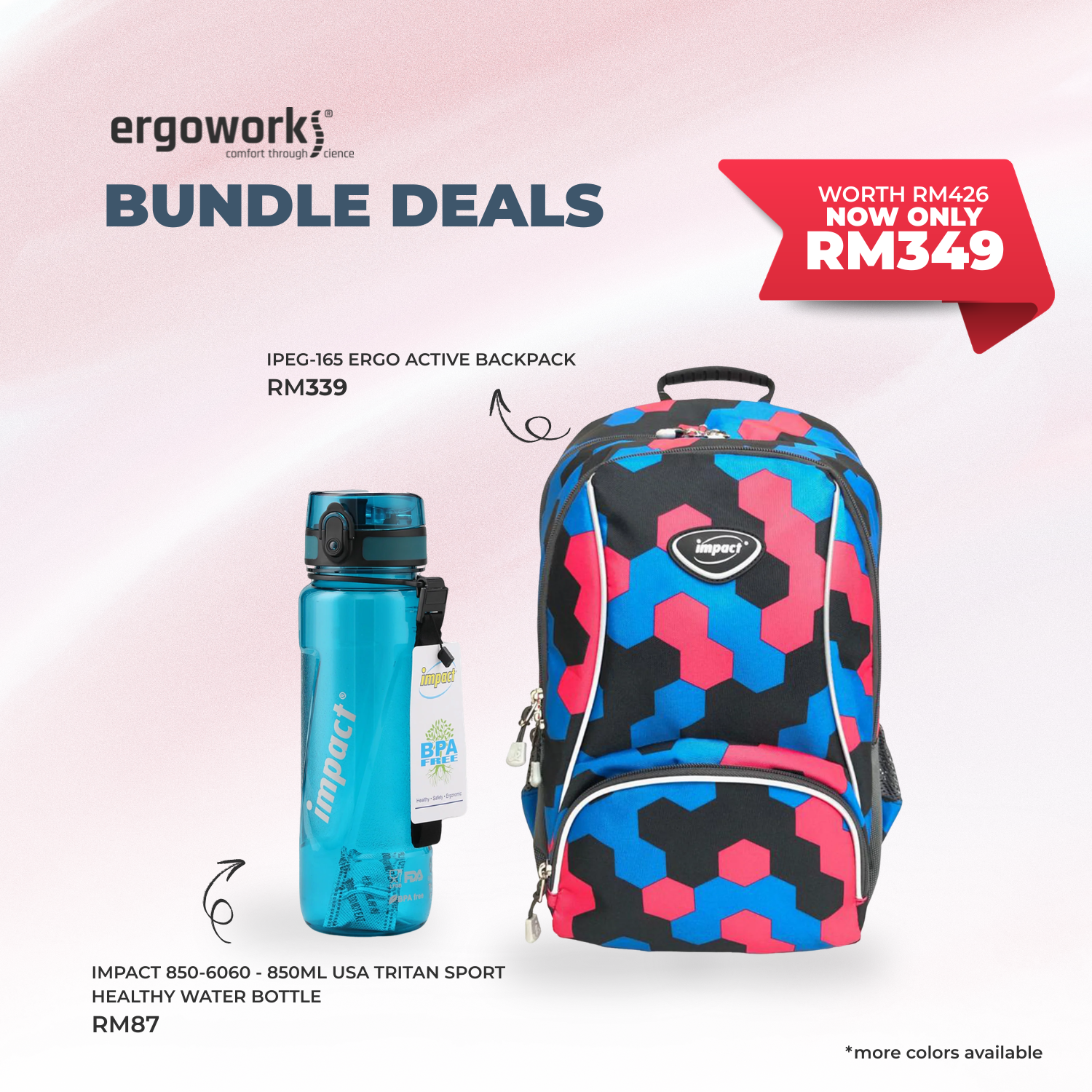 [Bundle Deals] Ergonomic Backpack + Ergo Bottle 850ML (IPEG-165/850-6060)