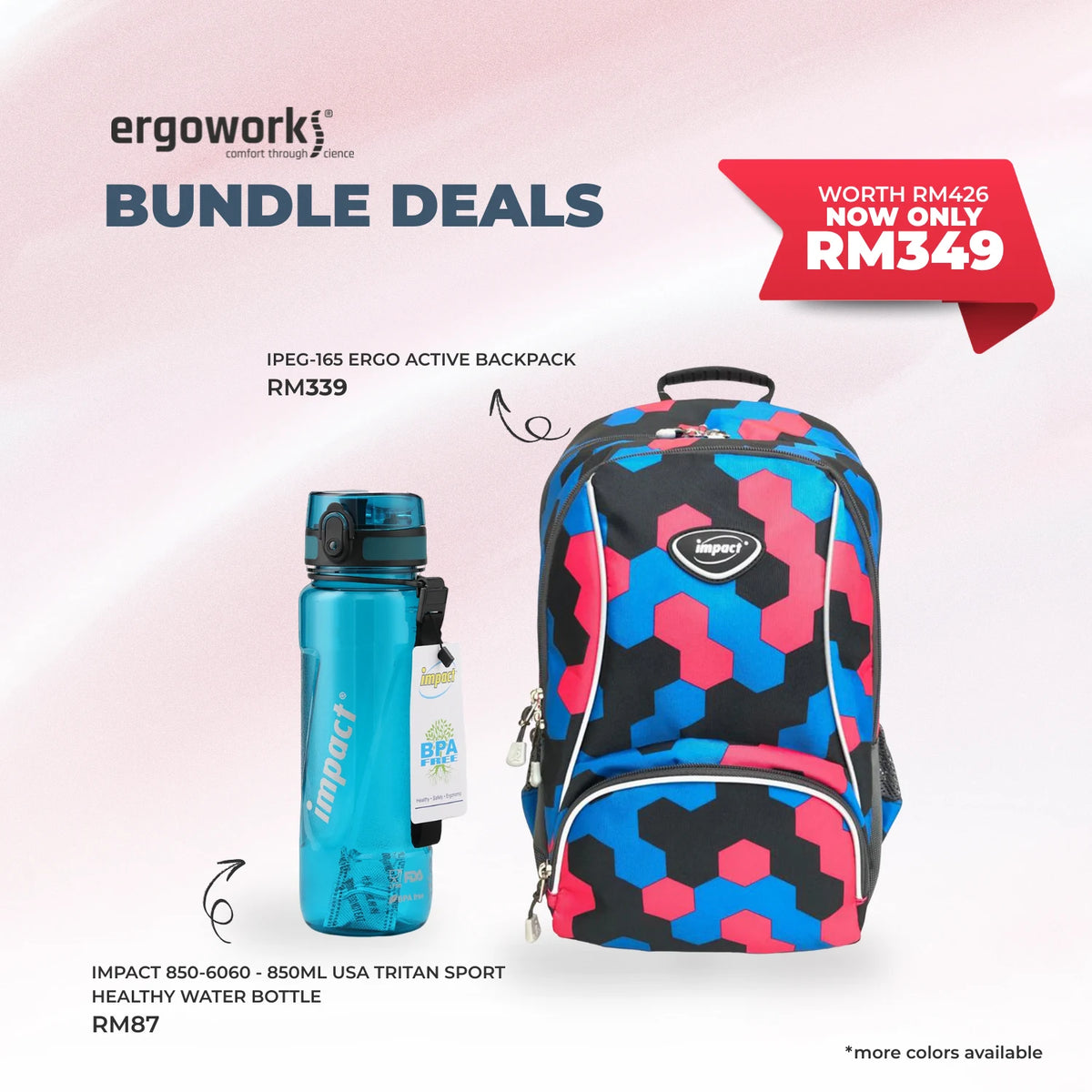 [Bundle Deals] Ergonomic Backpack + Ergo Bottle 850ML (IPEG-165/850-6060)