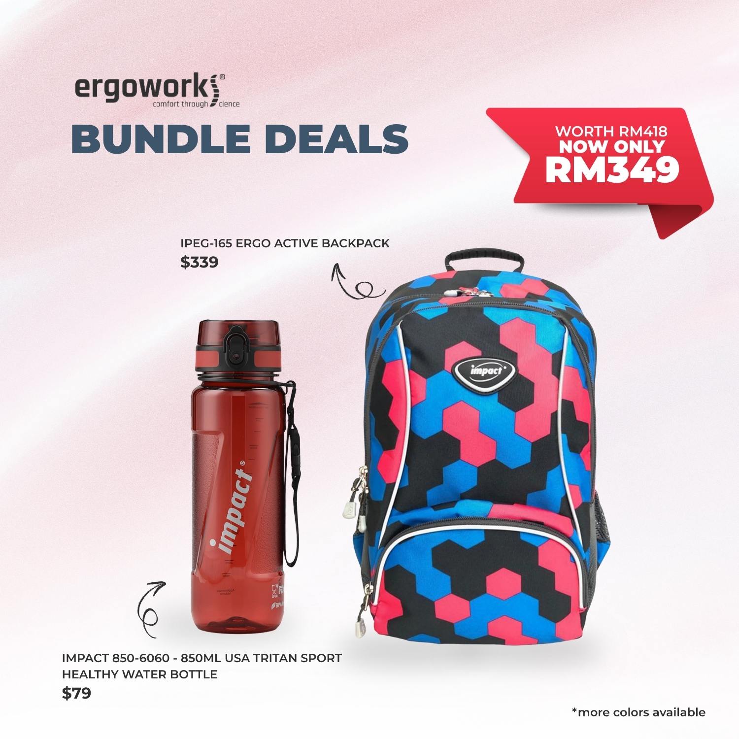 [Bundle Deals] Ergonomic Backpack + Ergo Bottle 850ML (IPEG-165/850-6060)