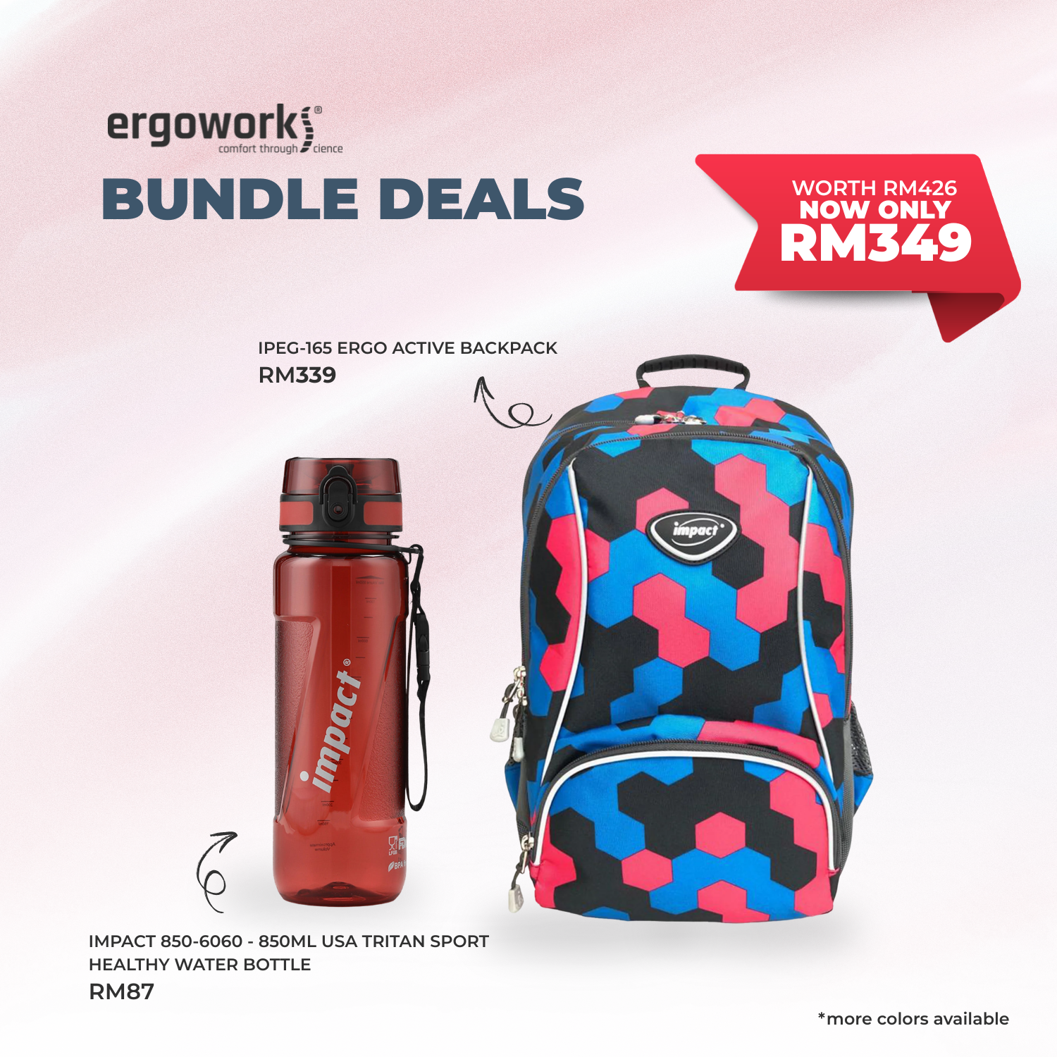 [Bundle Deals] Ergonomic Backpack + Ergo Bottle 850ML (IPEG-165/850-6060)