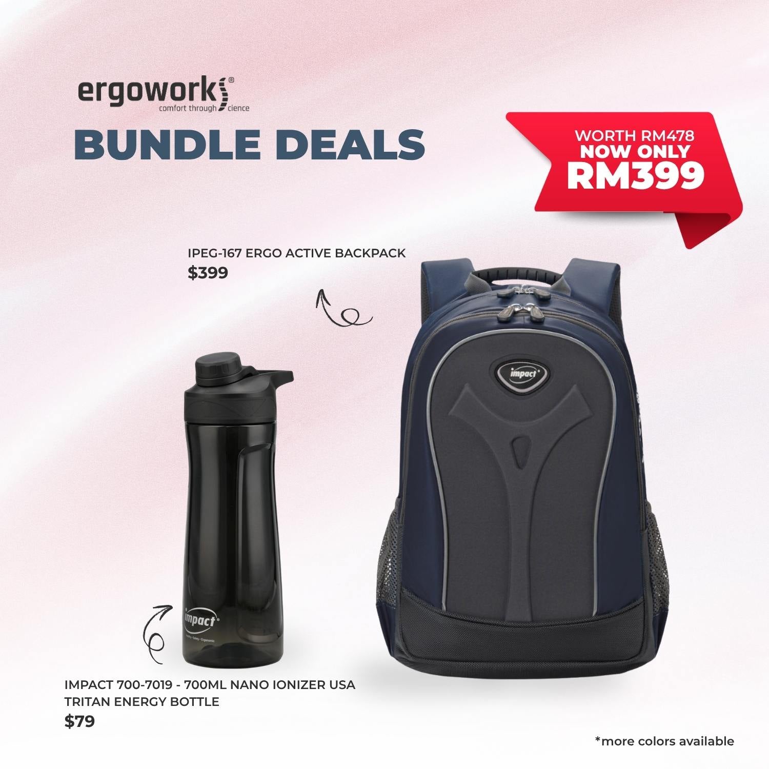 [Bundle Deals] Ergonomic Backpack + Ergo Bottle 700ML (IPEG-167/700-7019-BK)