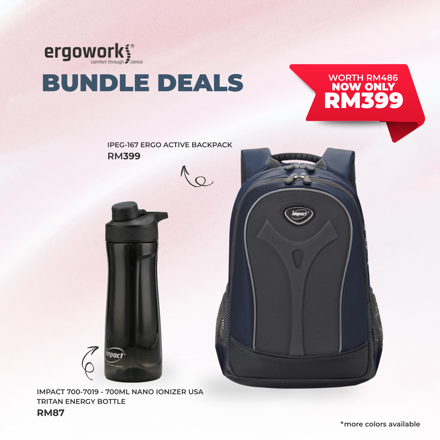 [Bundle Deals] Ergonomic Backpack + Ergo Bottle 700ML (IPEG-167/700-7019-BK)