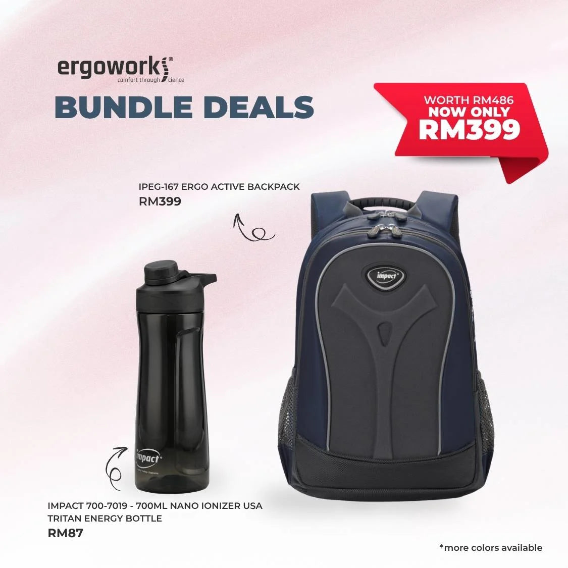 [Bundle Deals] Ergonomic Backpack + Ergo Bottle 700ML (IPEG-167/700-7019-BK)