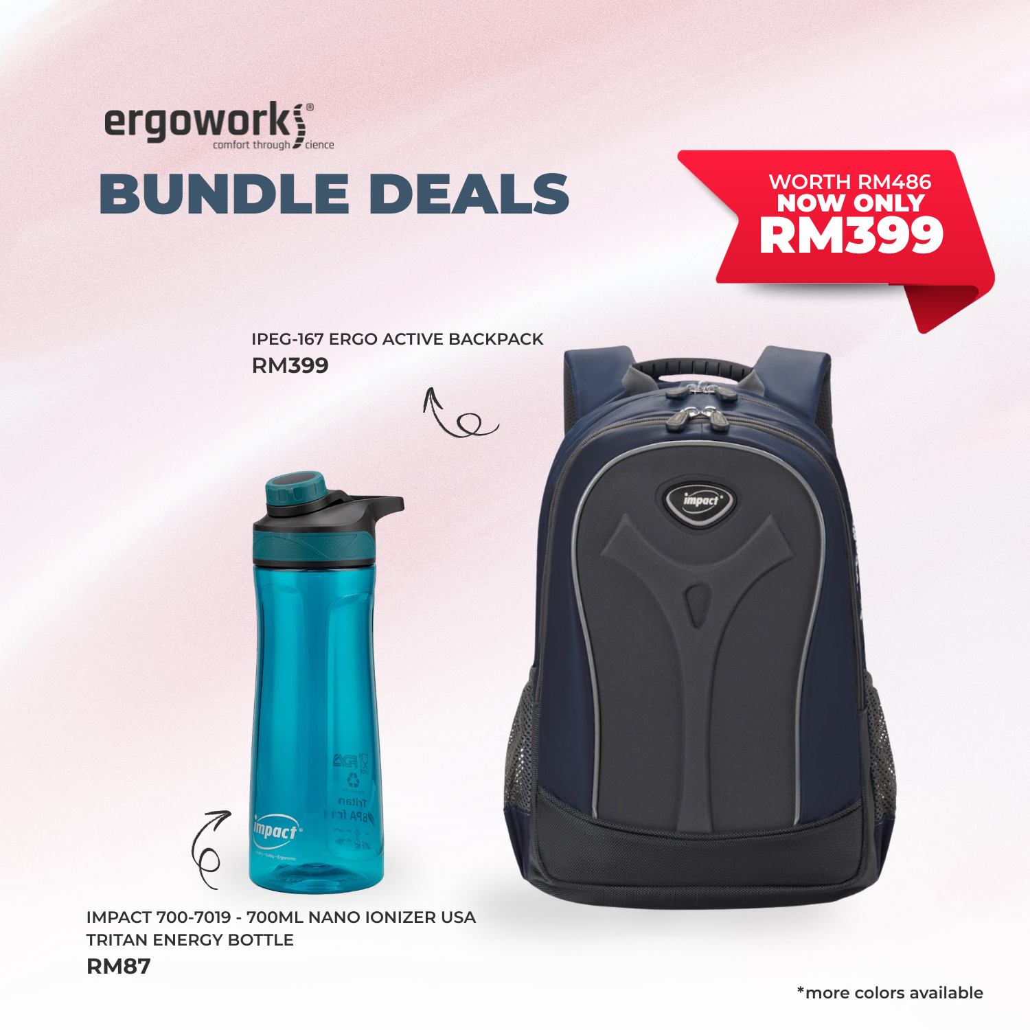 [Bundle Deals] Ergonomic Backpack + Ergo Bottle 700ML (IPEG-167/700-7019-BK)