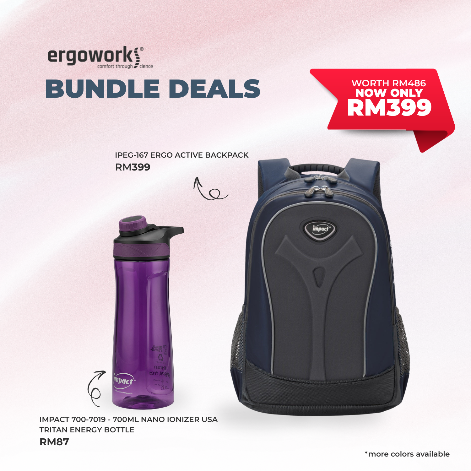 [Bundle Deals] Ergonomic Backpack + Ergo Bottle 700ML (IPEG-167/700-7019-BK)