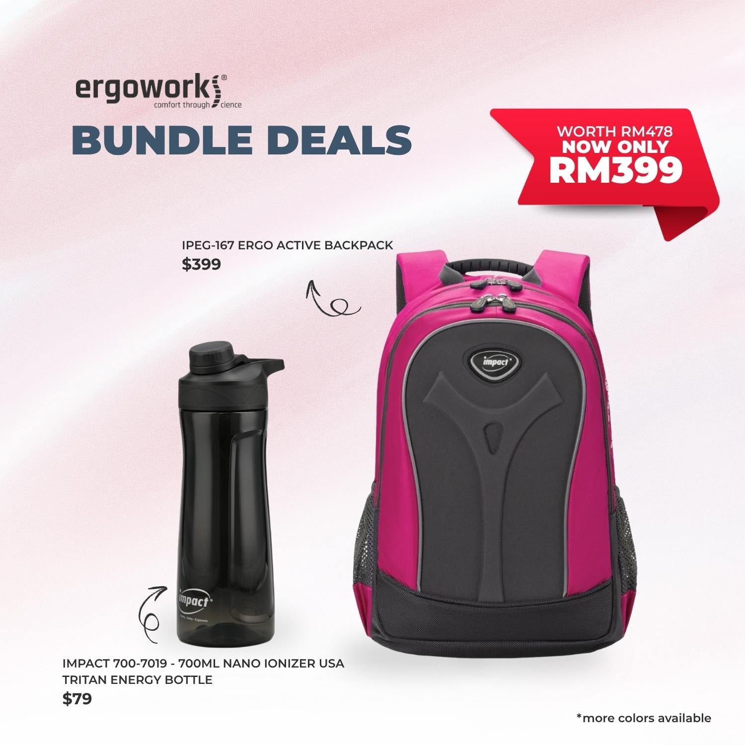 [Bundle Deals] Ergonomic Backpack + Ergo Bottle 700ML (IPEG-167/700-7019-BK)