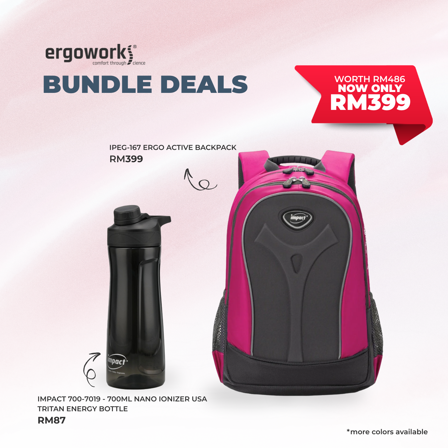 [Bundle Deals] Ergonomic Backpack + Ergo Bottle 700ML (IPEG-167/700-7019-BK)