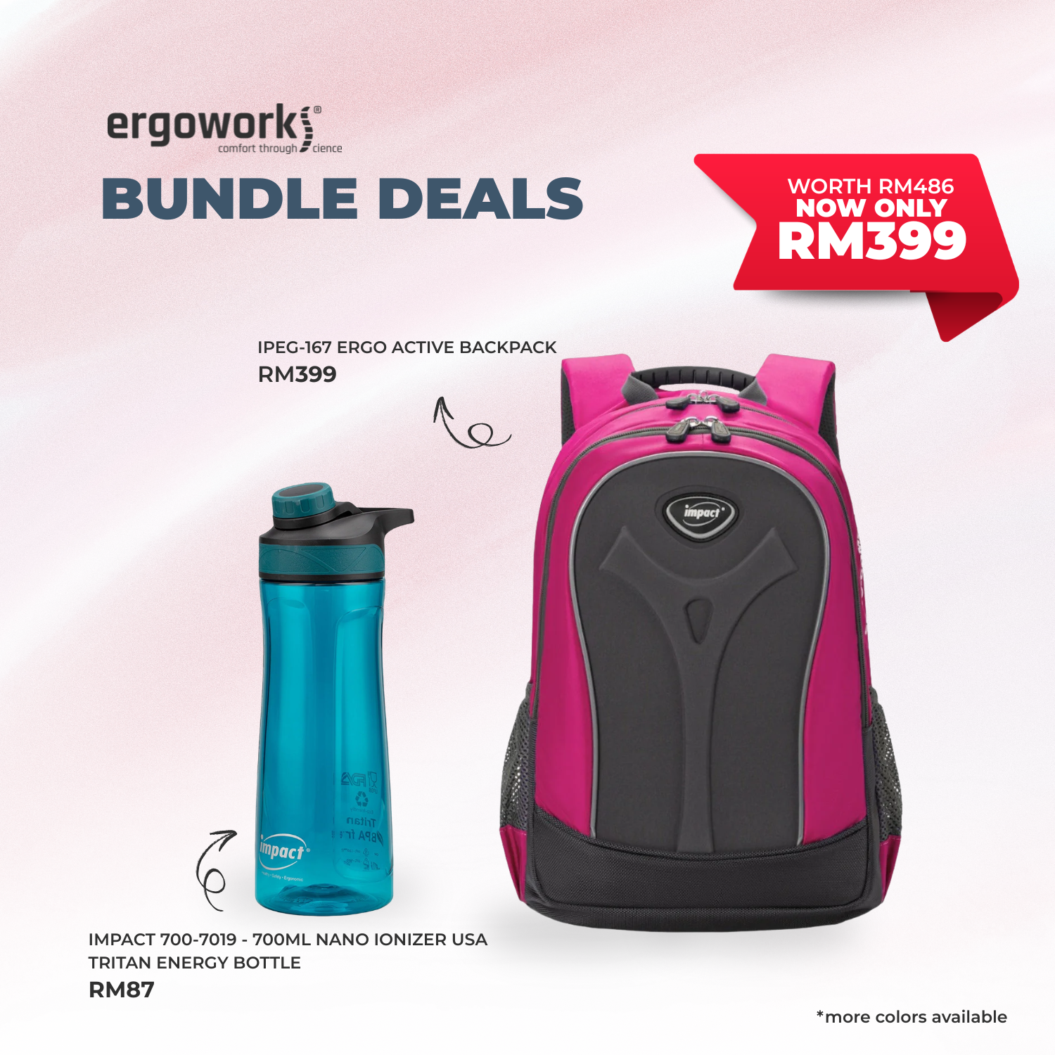 [Bundle Deals] Ergonomic Backpack + Ergo Bottle 700ML (IPEG-167/700-7019-BK)
